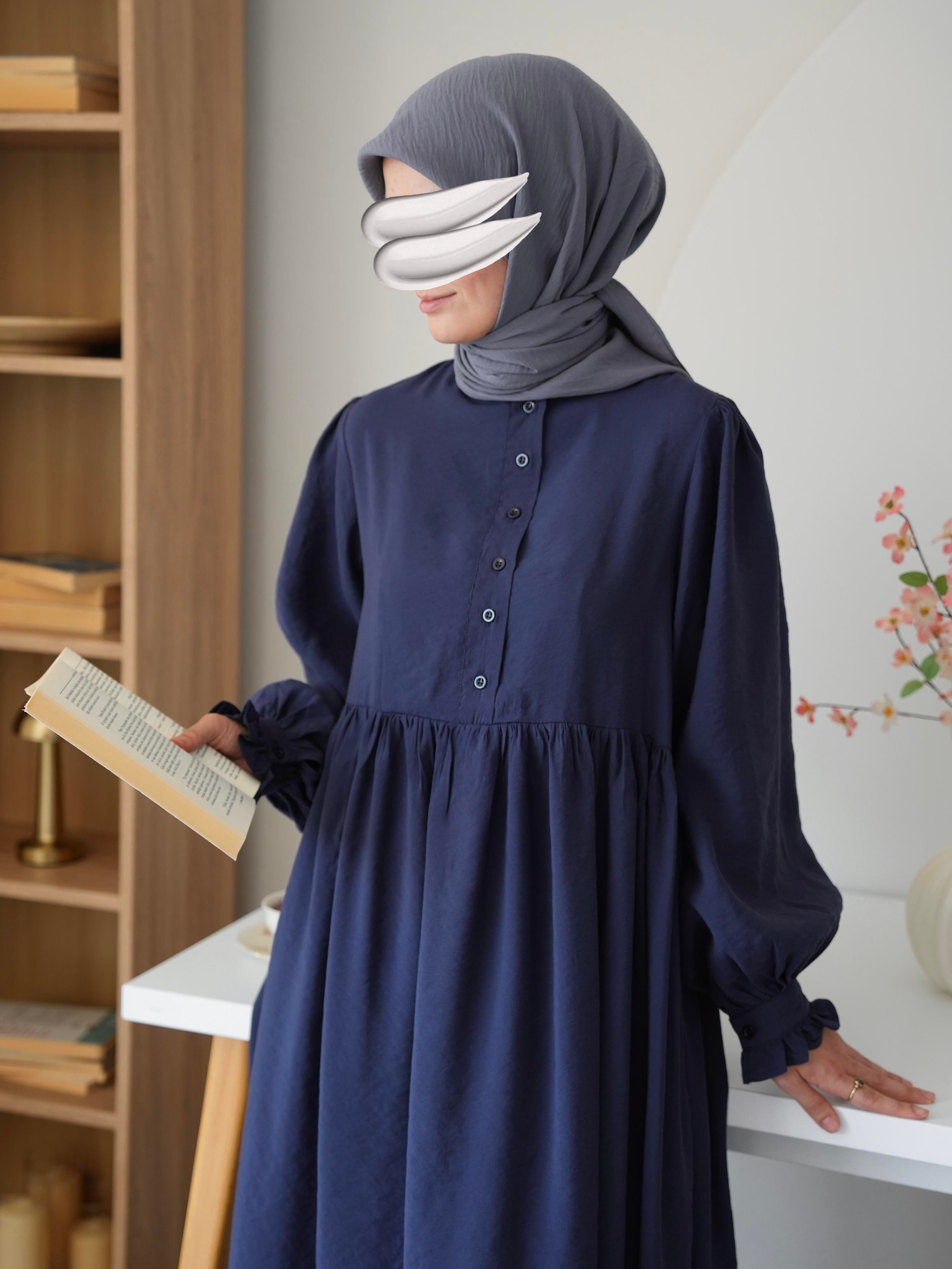 Modal Büzgülü Elbise Lacivert