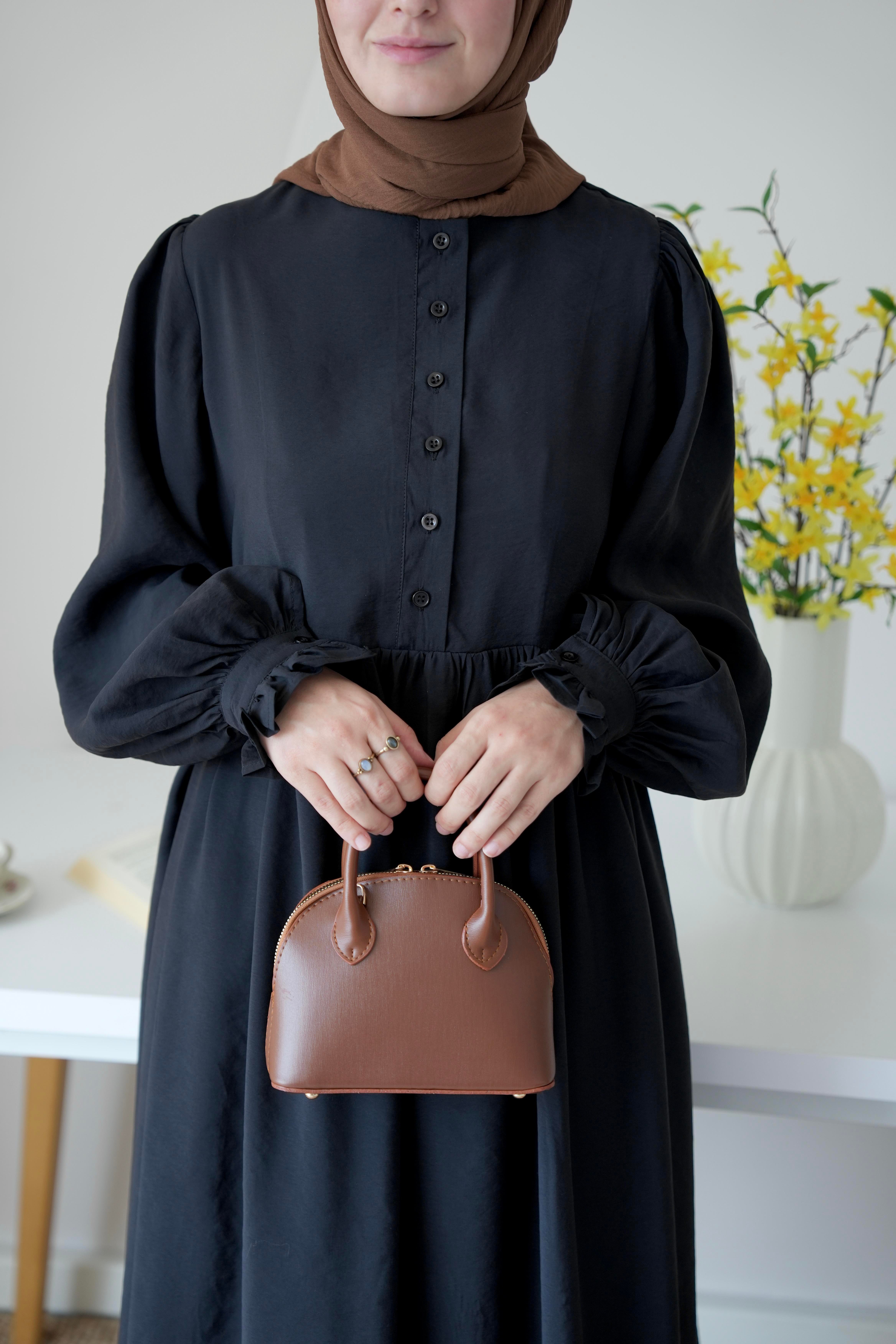 Modal Büzgülü Elbise Siyah