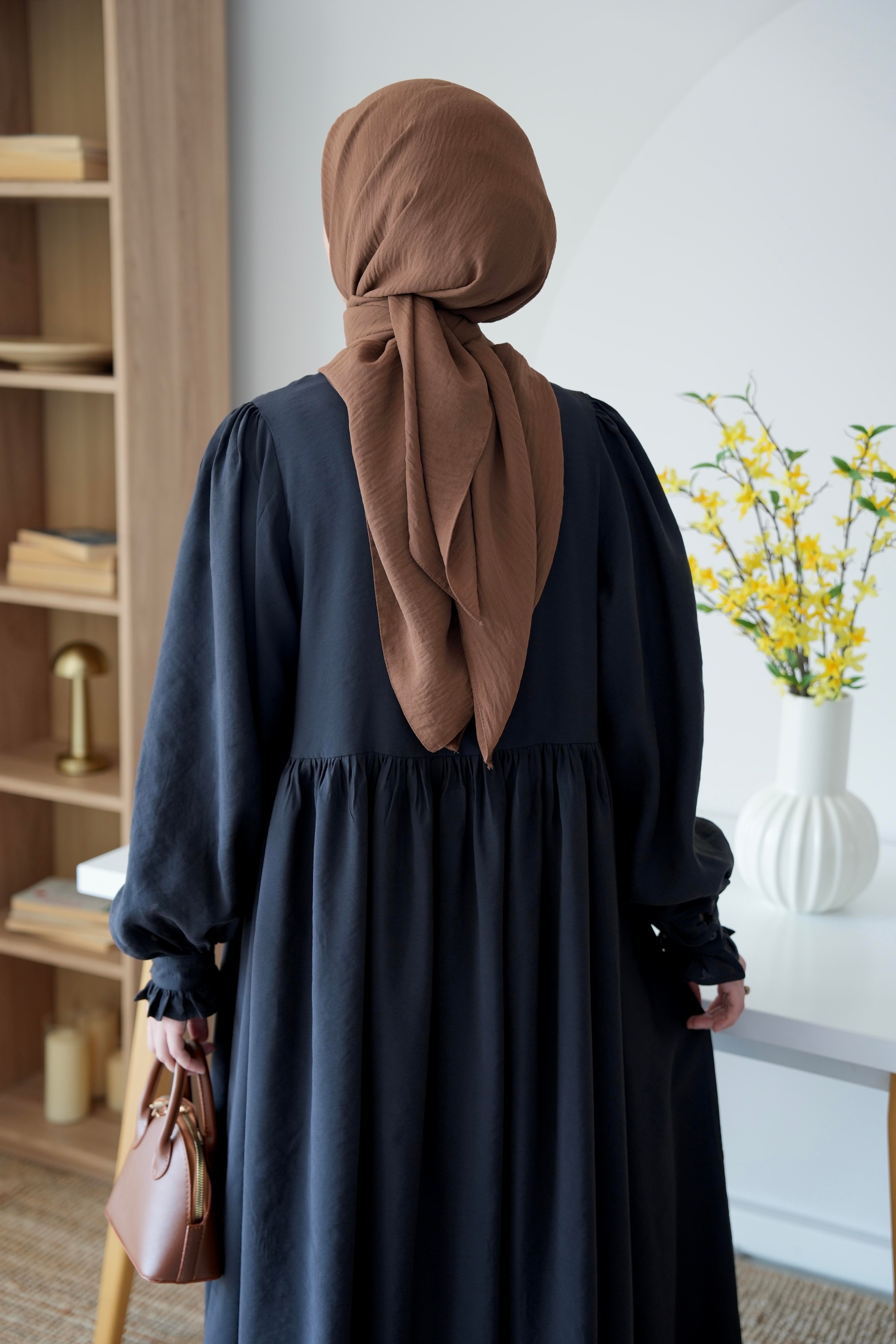 Modal Büzgülü Elbise Siyah