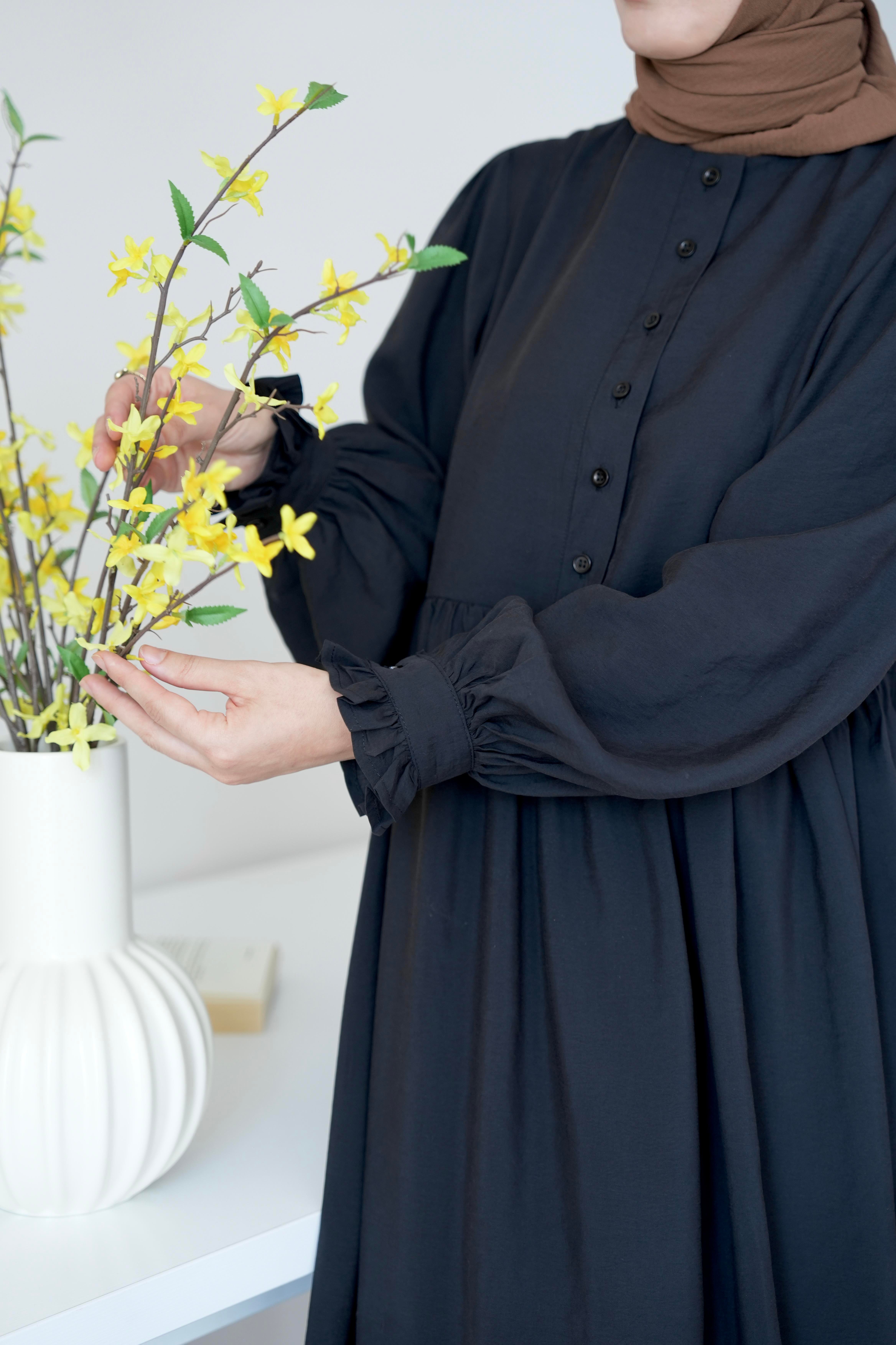 Modal Büzgülü Elbise Siyah