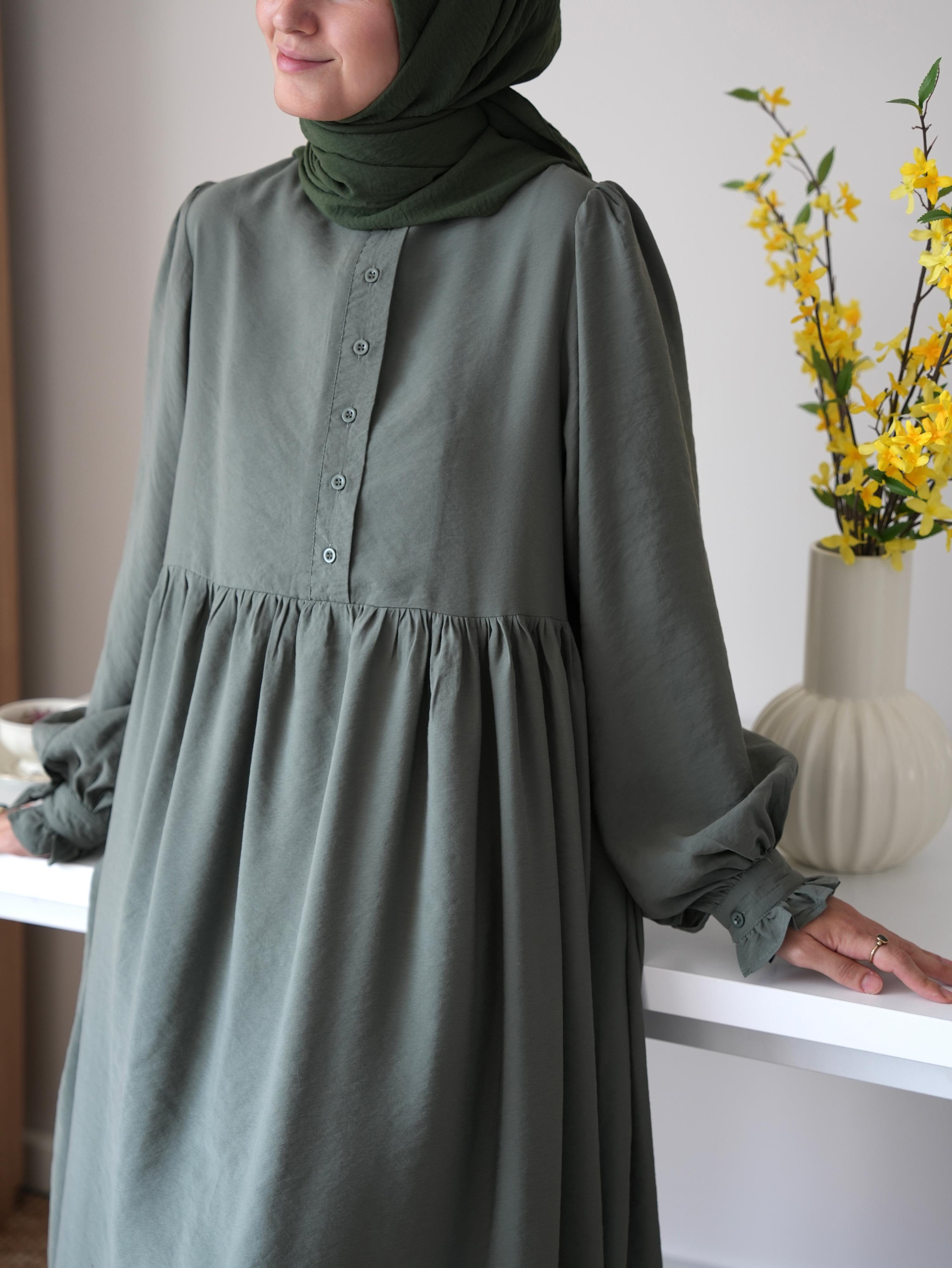 Modal Büzgülü Elbise Soft Mint