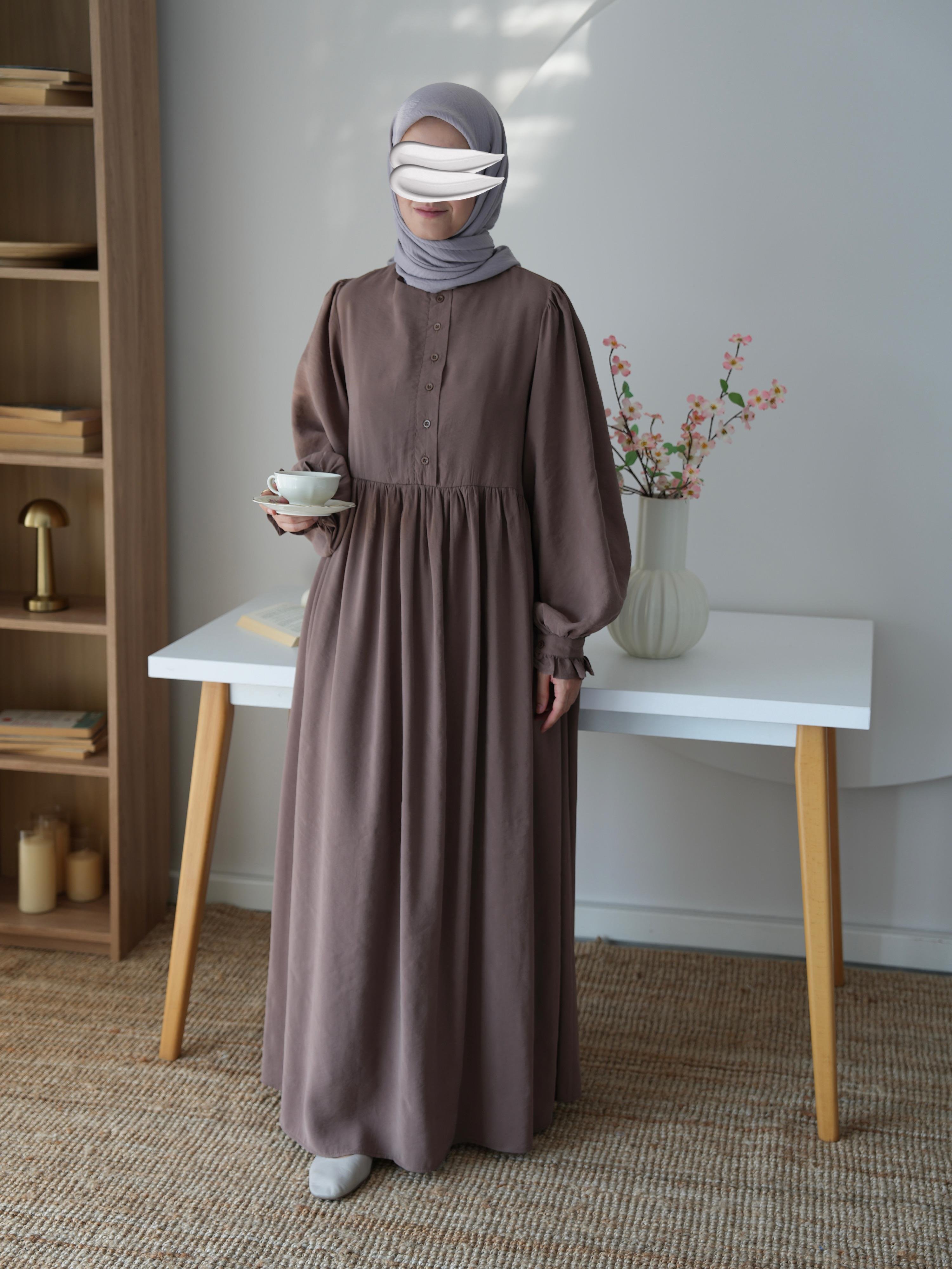 Modal Büzgülü Elbise Vizon