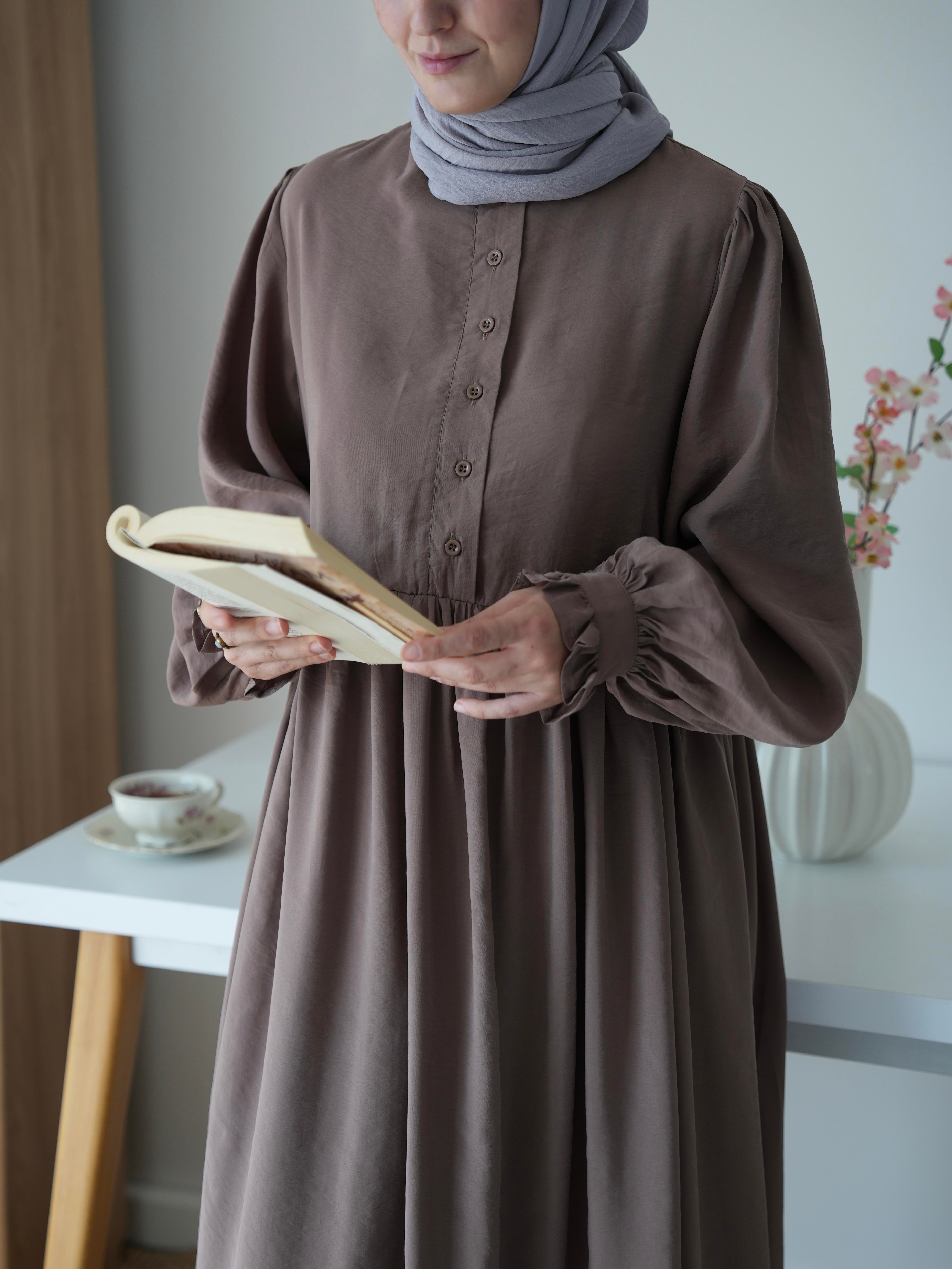 Modal Büzgülü Elbise Vizon