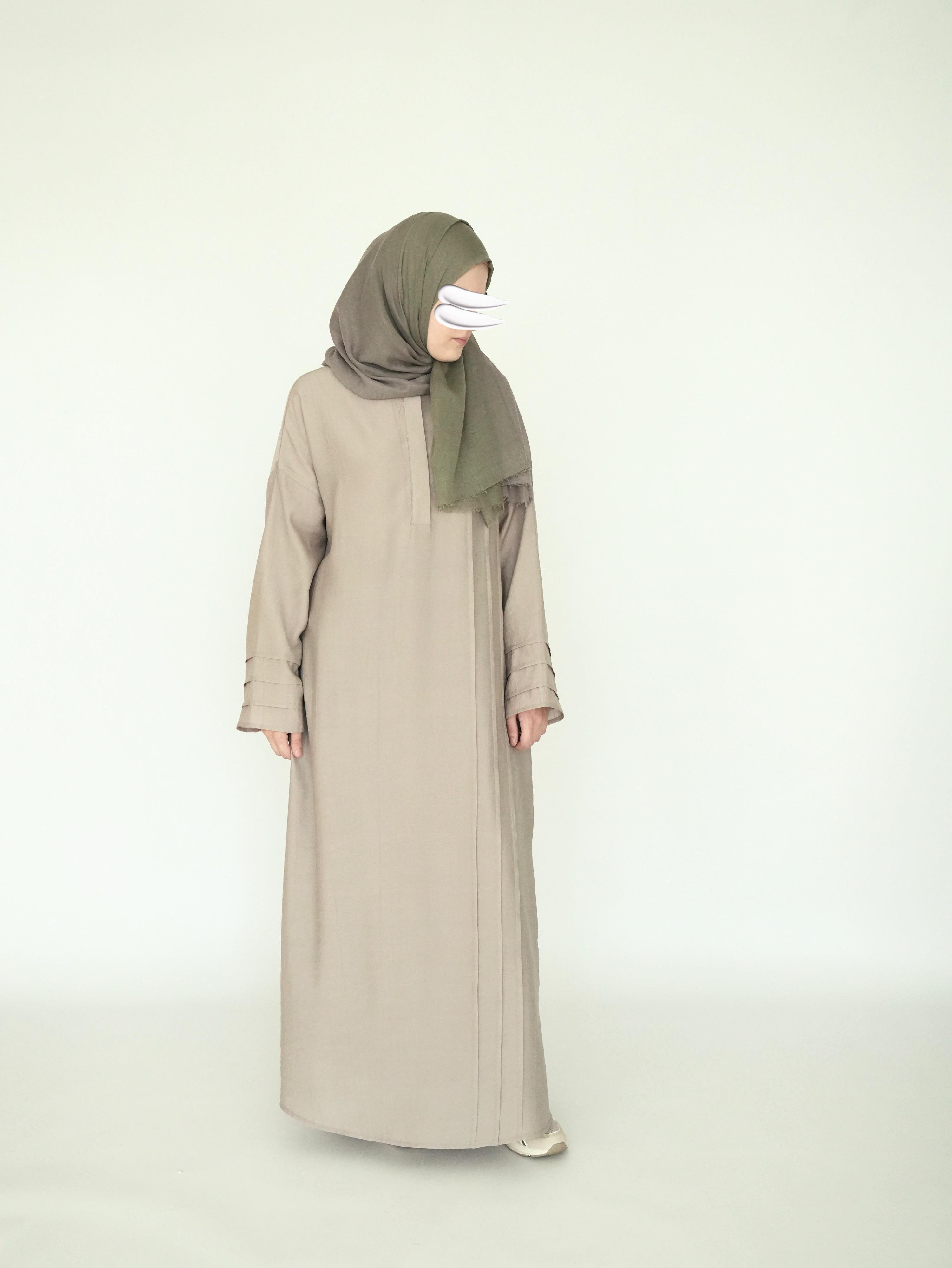 Nisa Nervürlü Elbise Bej