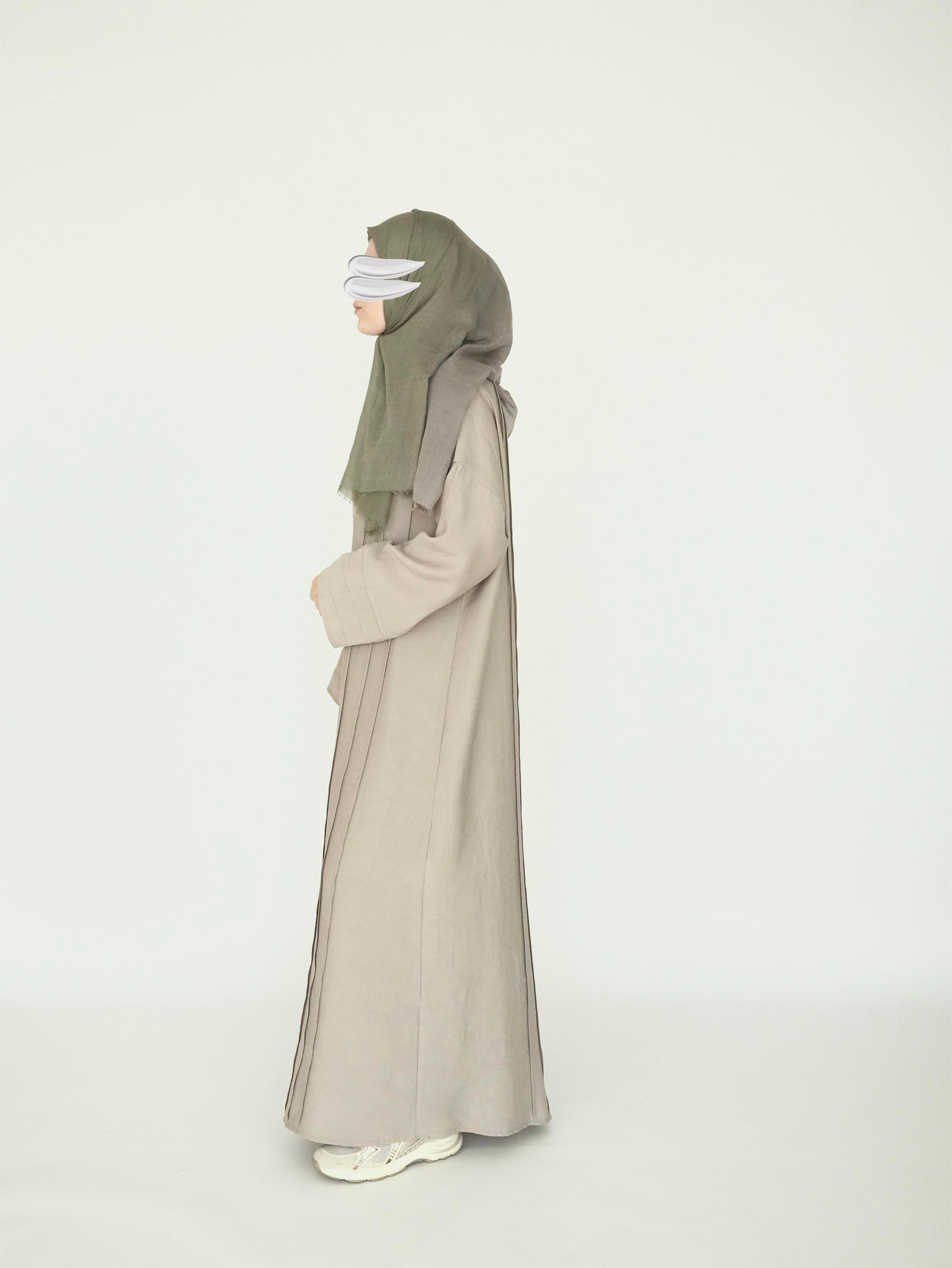 Nisa Nervürlü Elbise Bej