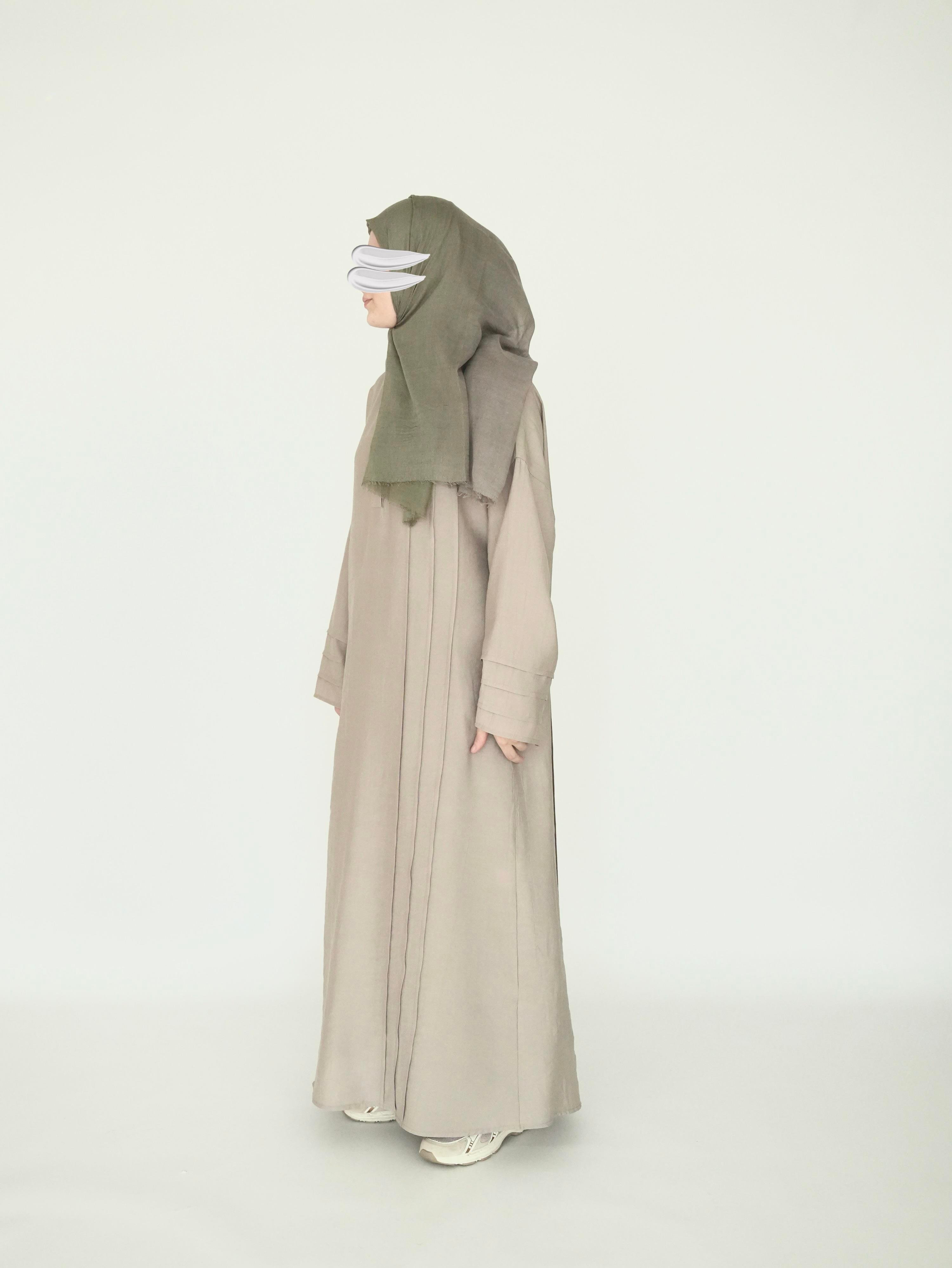 Nisa Nervürlü Elbise Bej