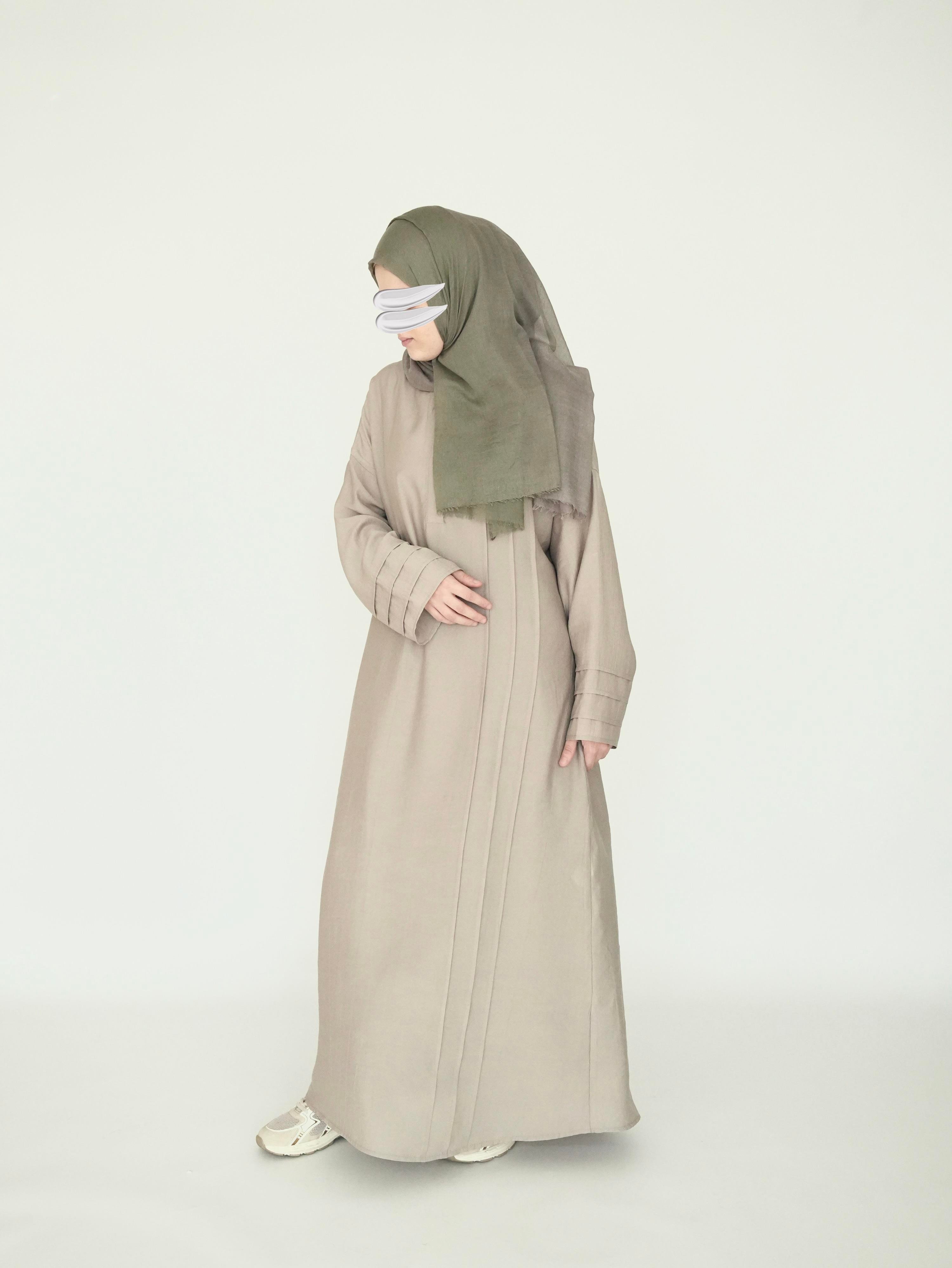 Nisa Nervürlü Elbise Bej