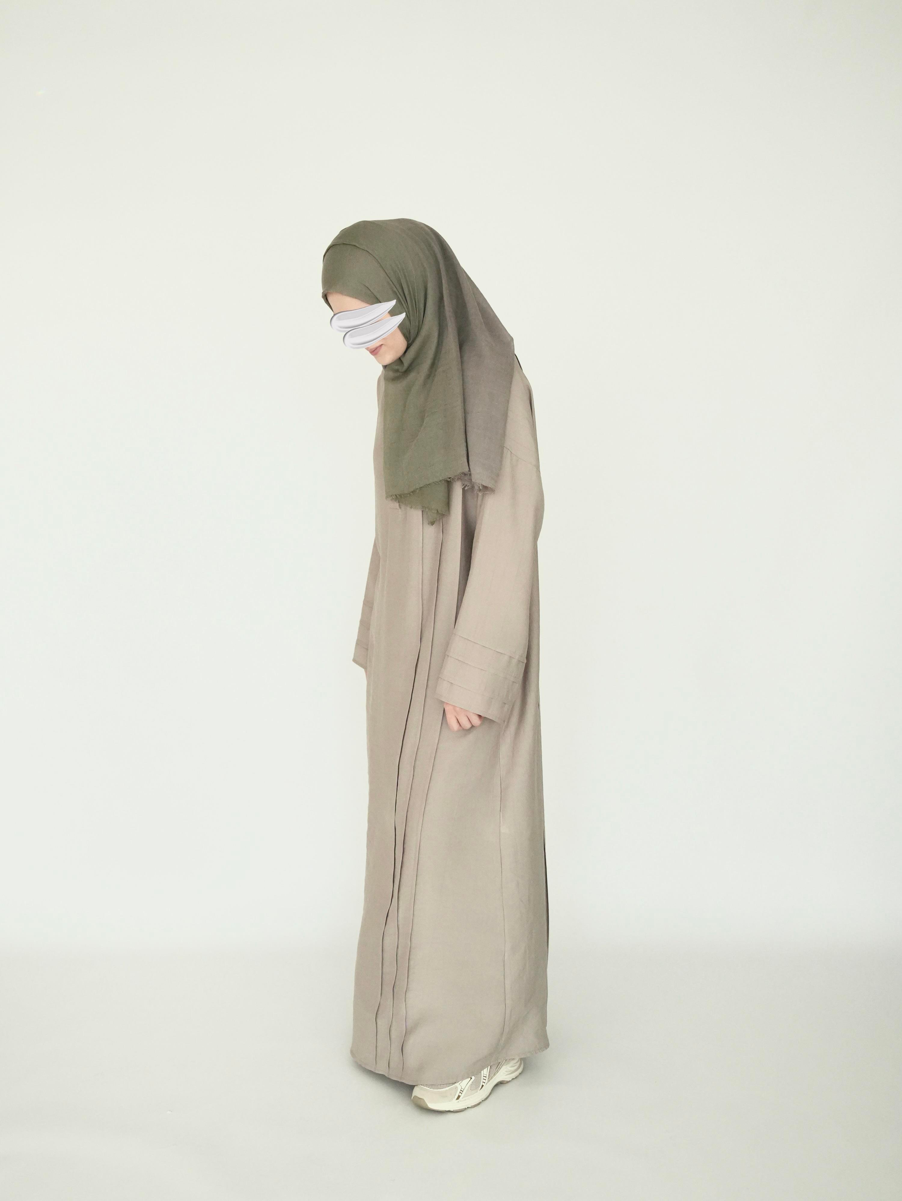 Nisa Nervürlü Elbise Bej