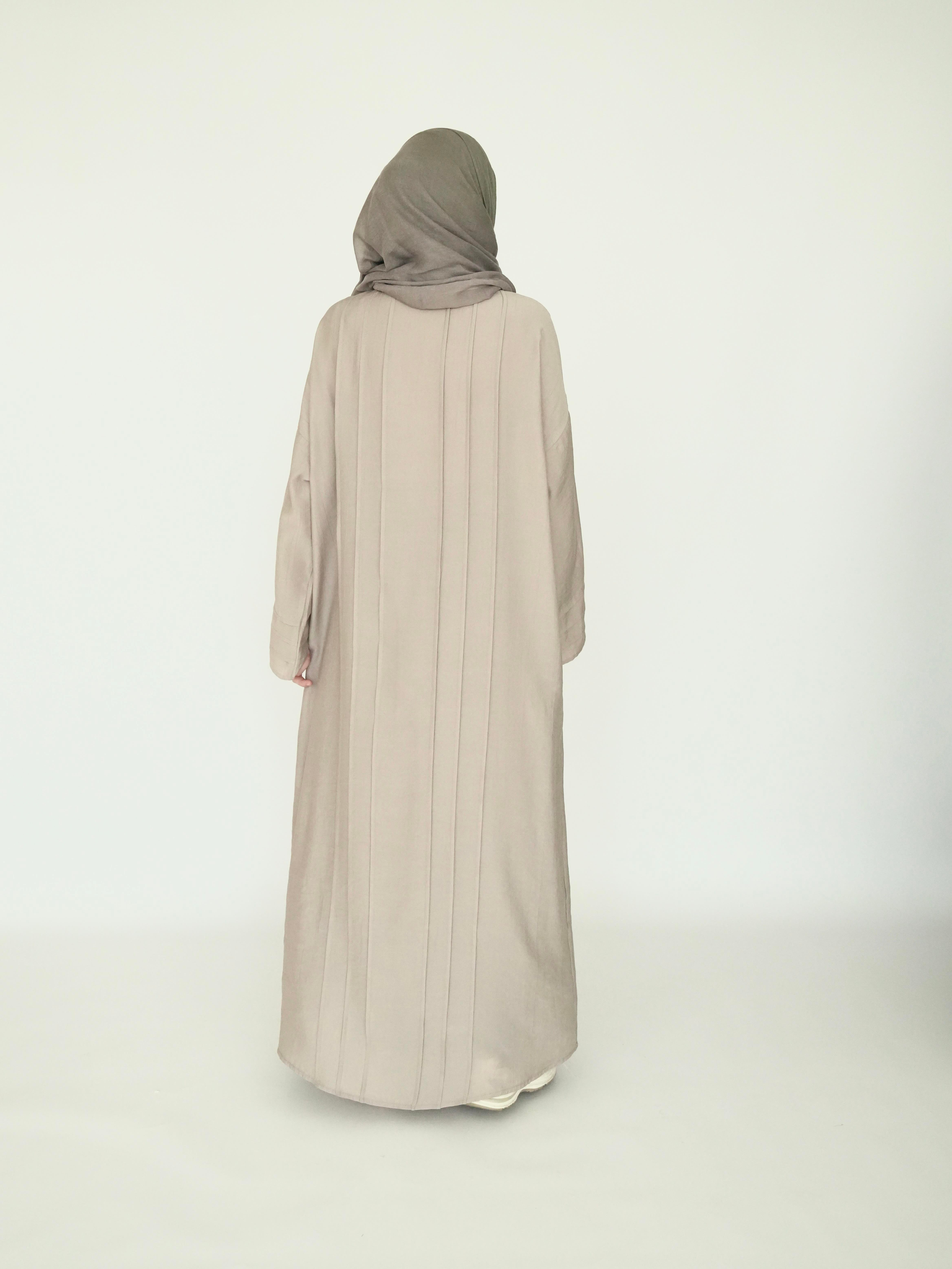 Nisa Nervürlü Elbise Bej