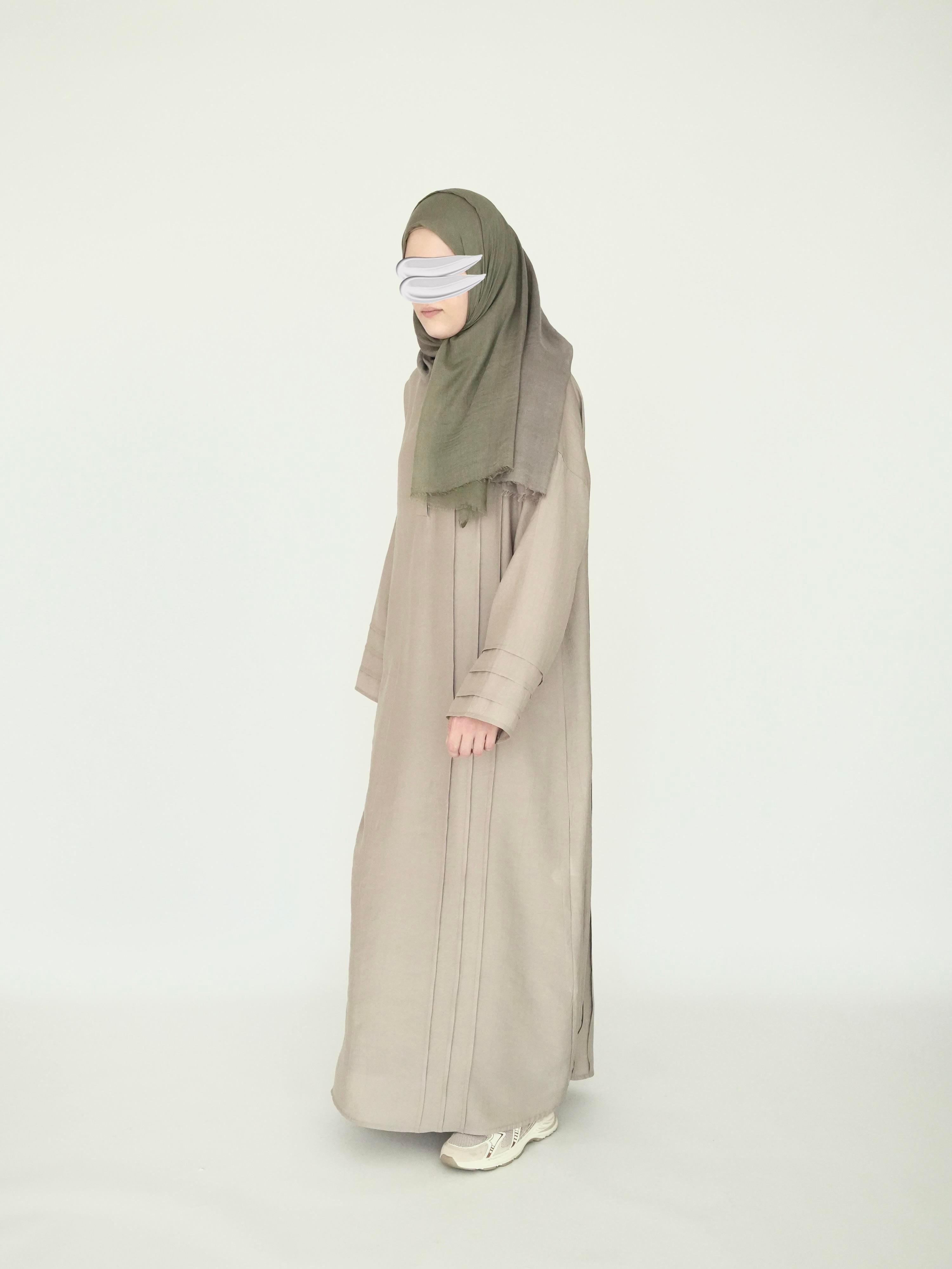 Nisa Nervürlü Elbise Bej