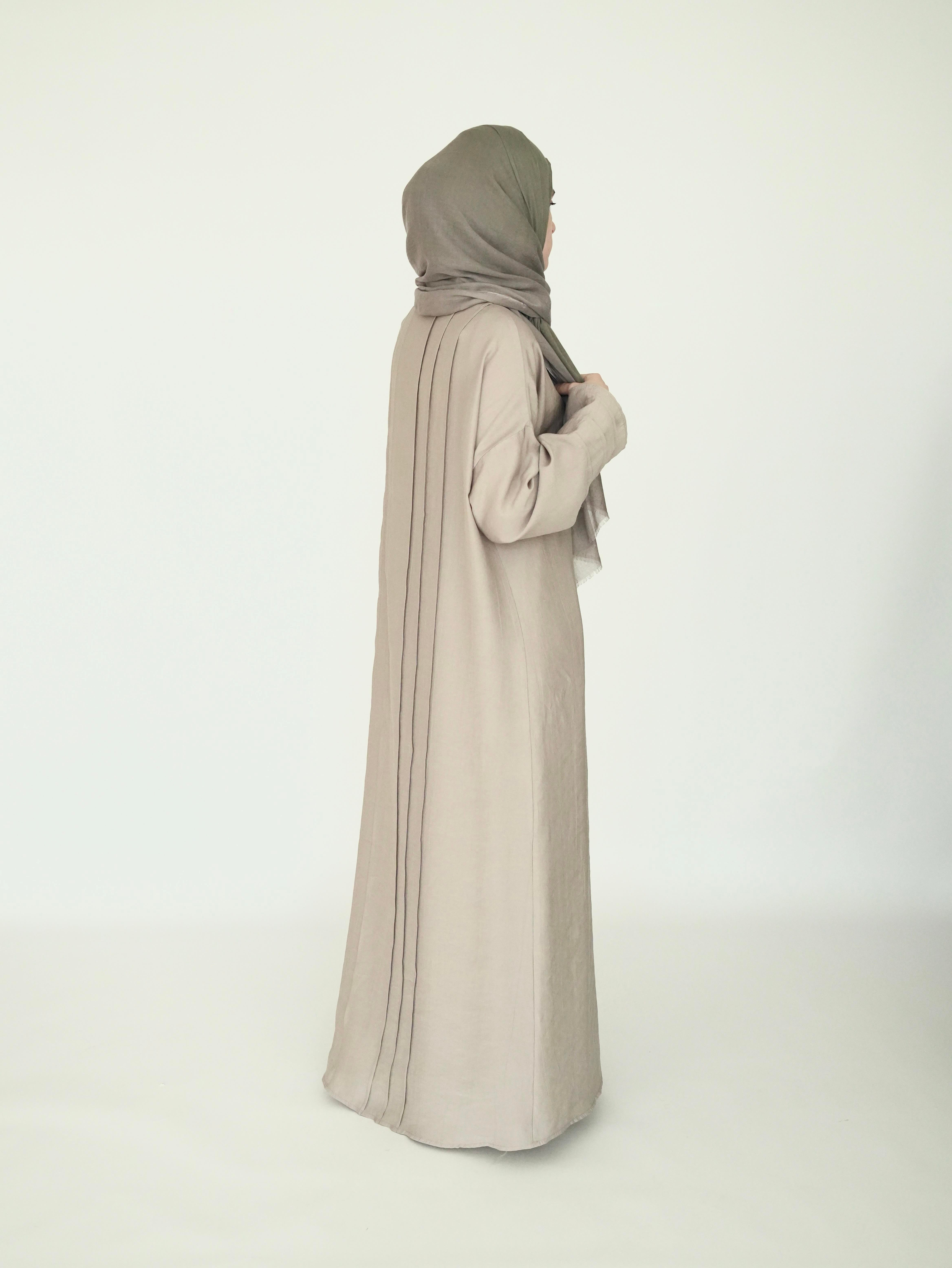 Nisa Nervürlü Elbise Bej