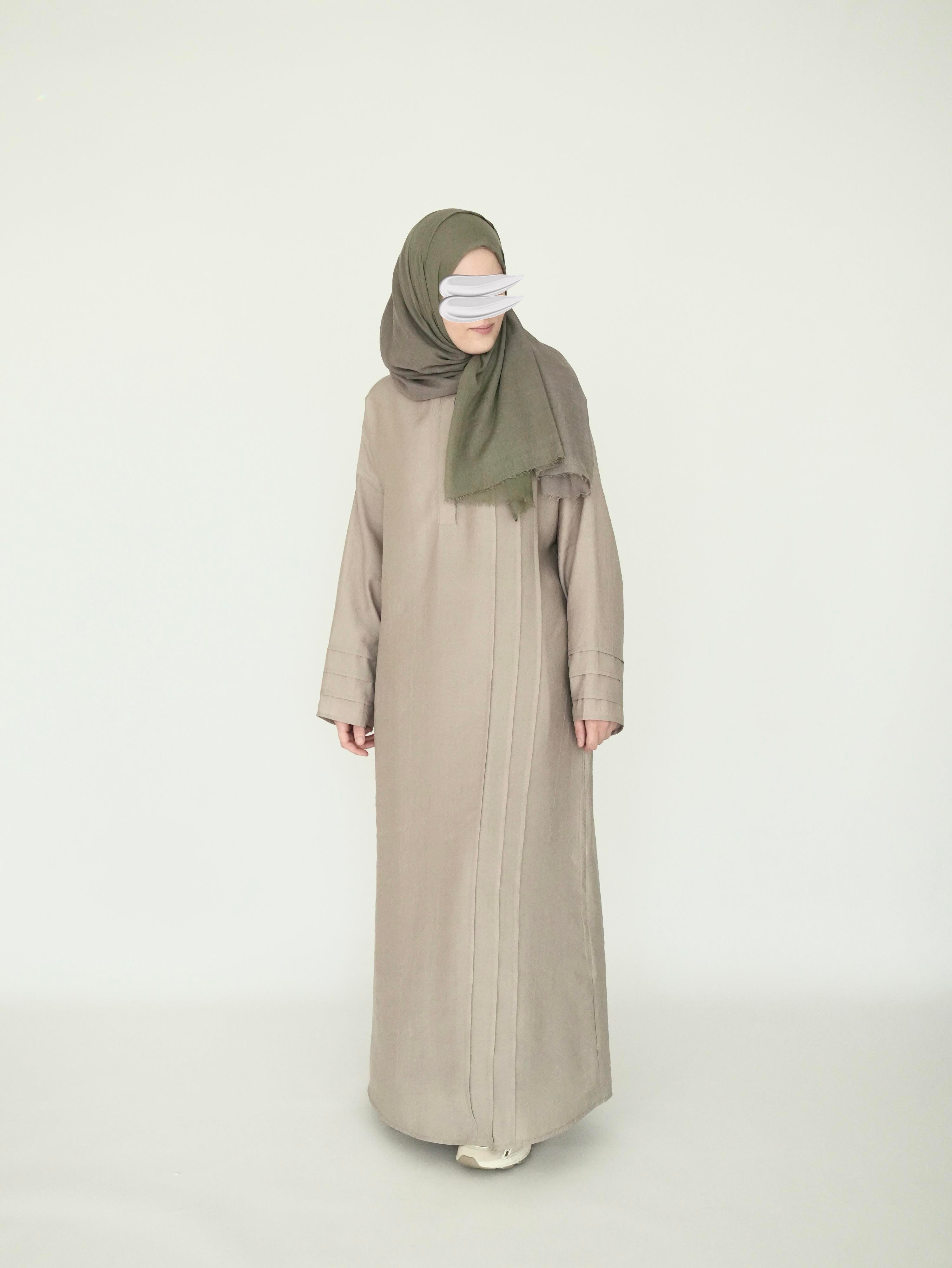 Nisa Nervürlü Elbise Bej