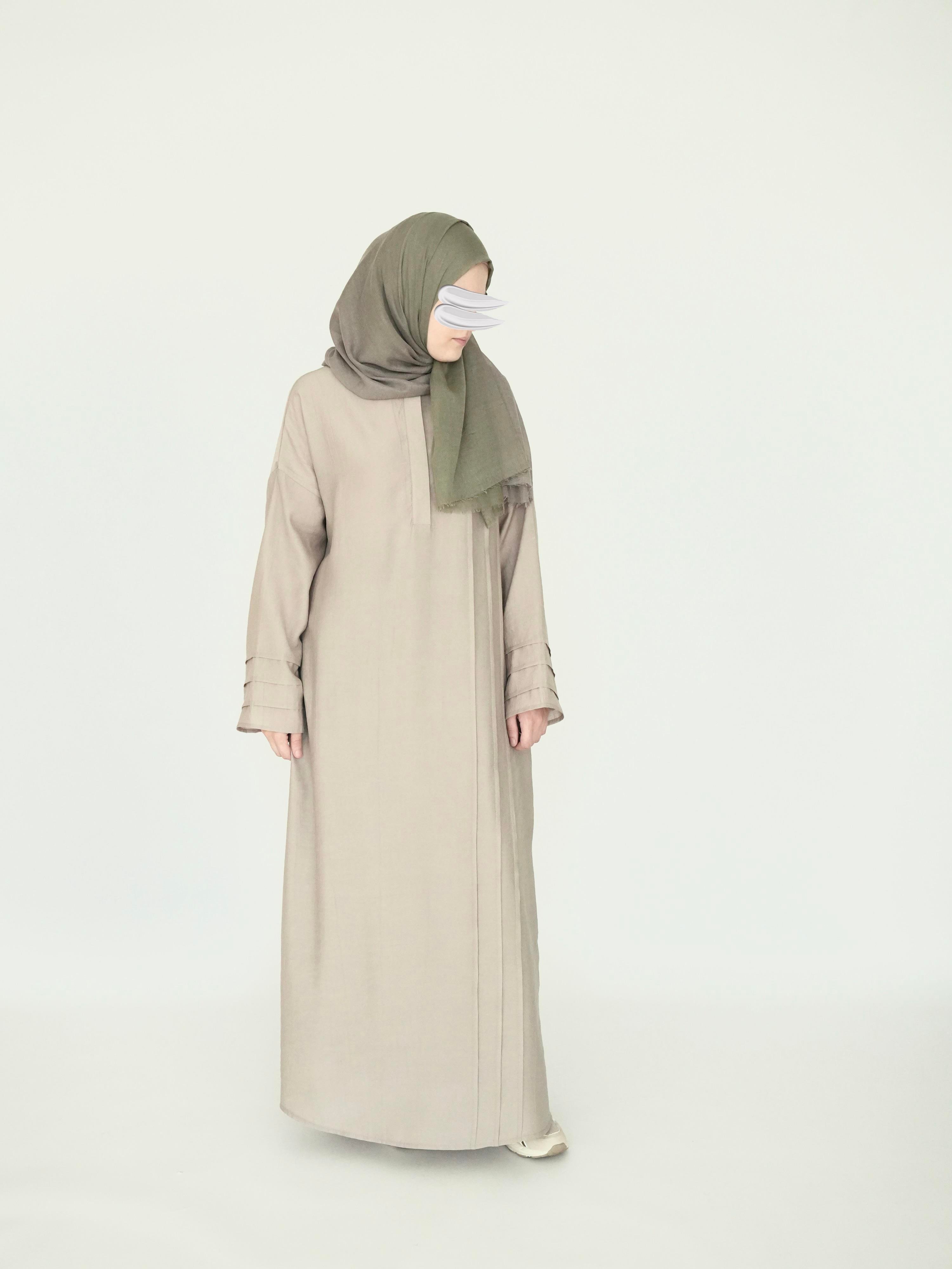 Nisa Nervürlü Elbise Bej