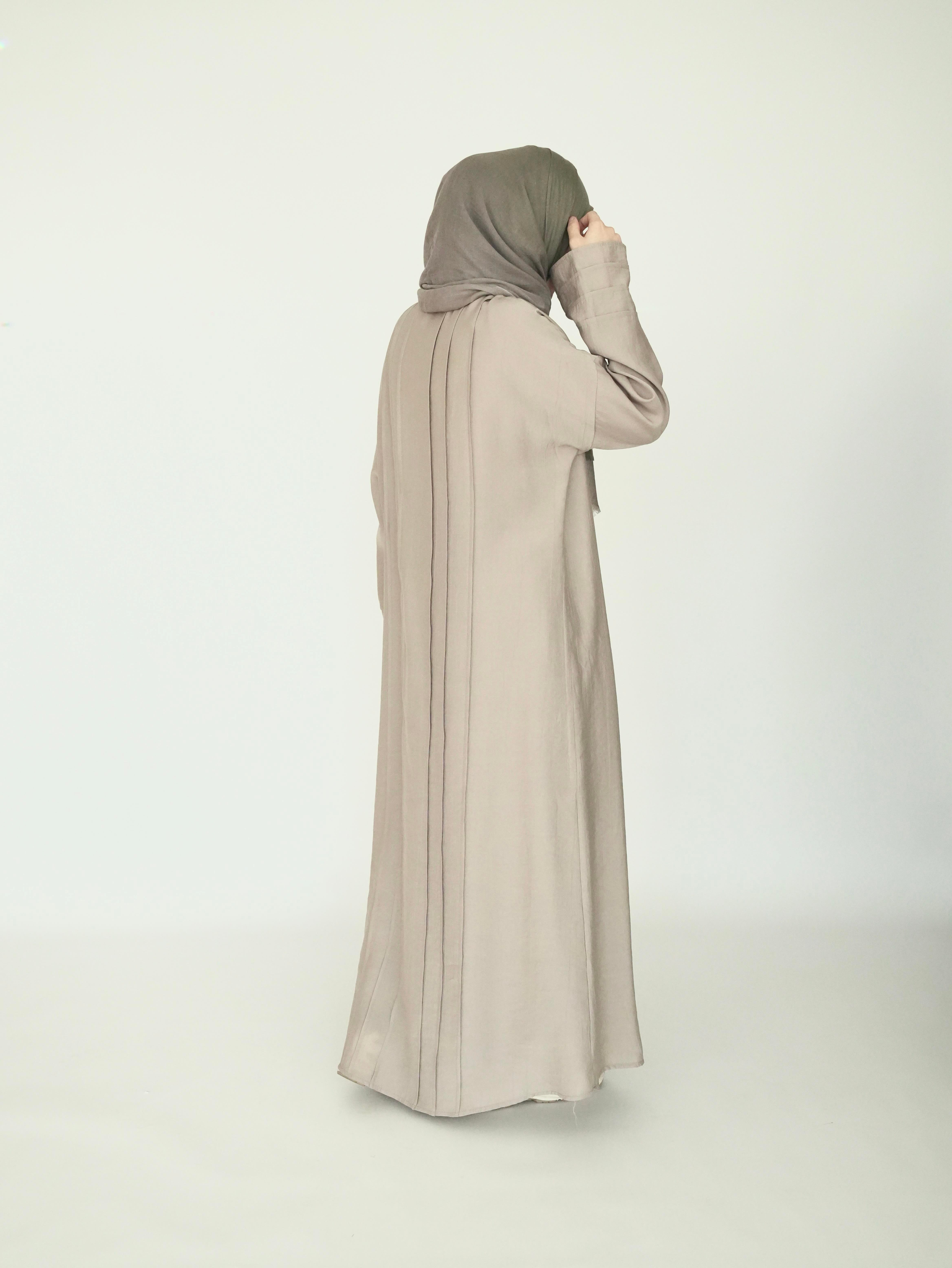 Nisa Nervürlü Elbise Bej