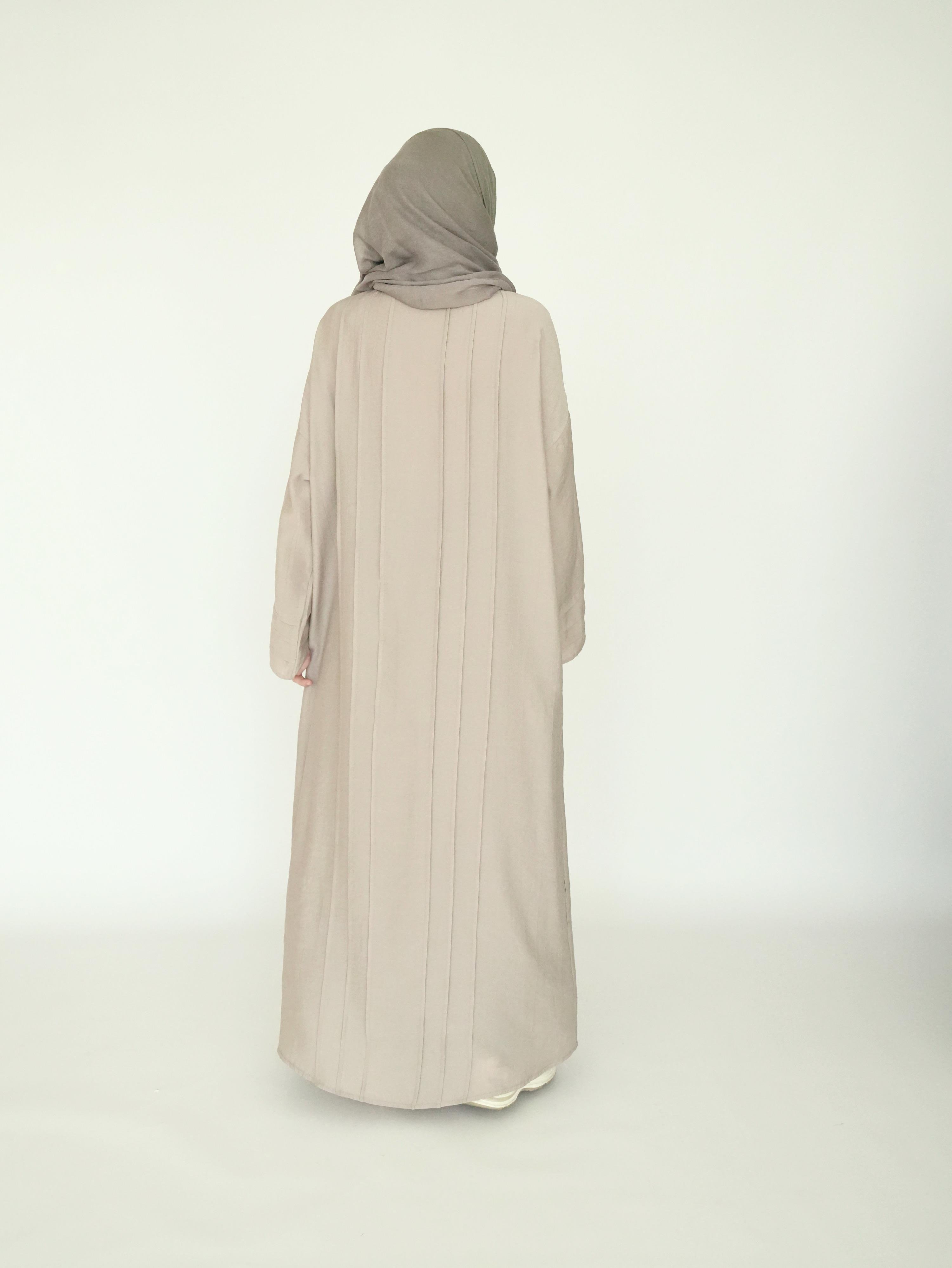 Nisa Nervürlü Elbise Bej