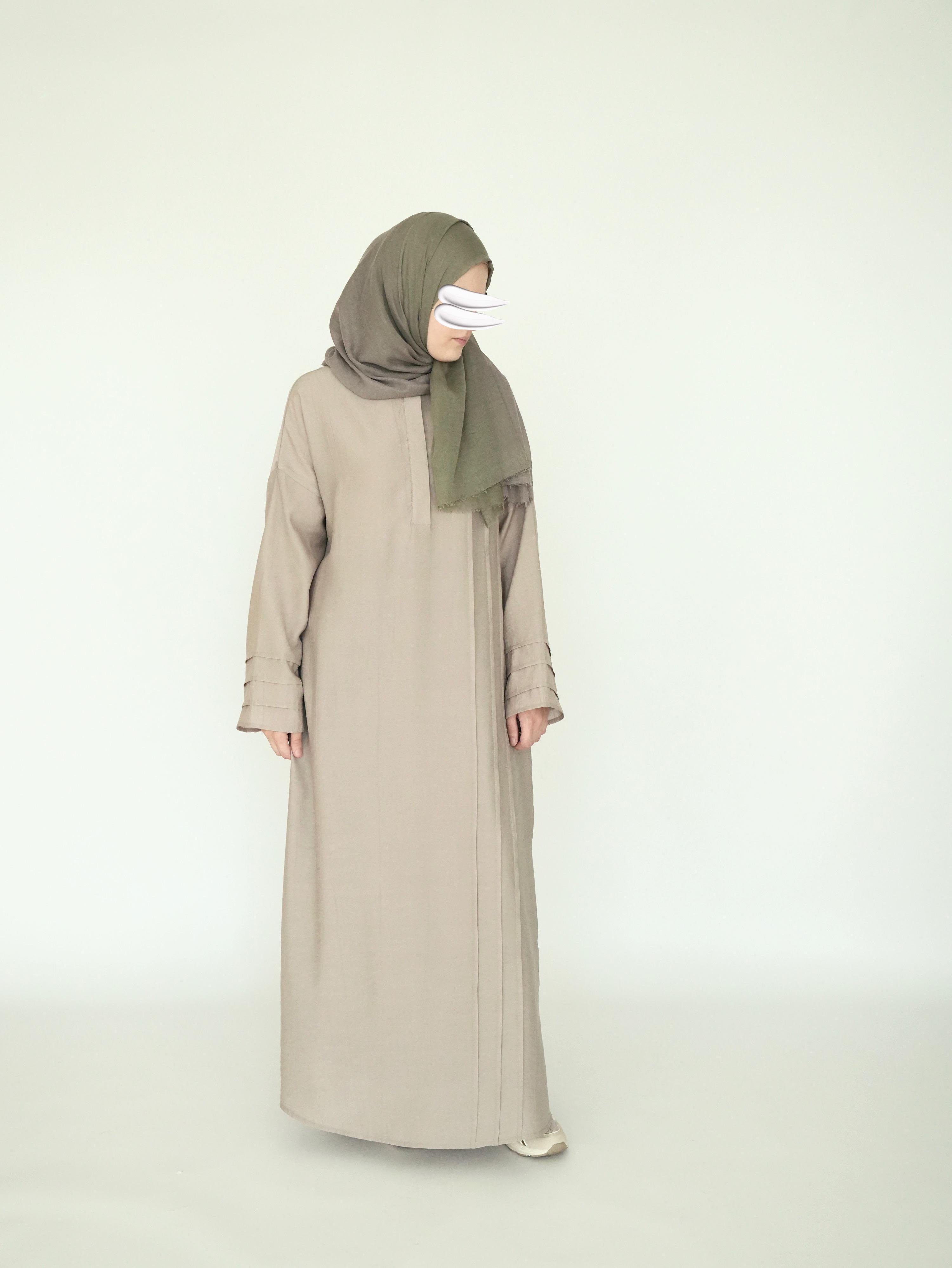 Nisa Nervürlü Elbise Bej