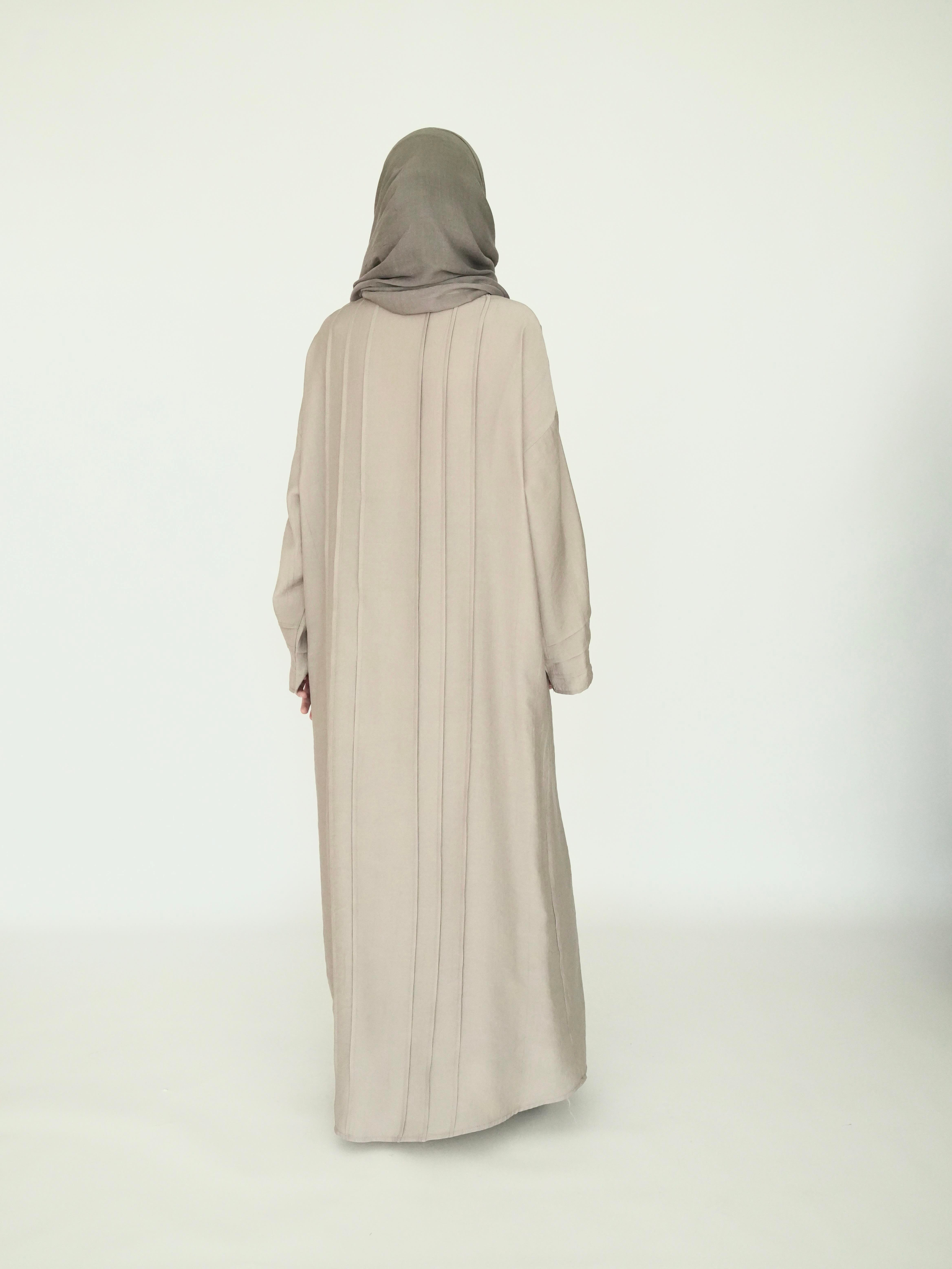 Nisa Nervürlü Elbise Bej