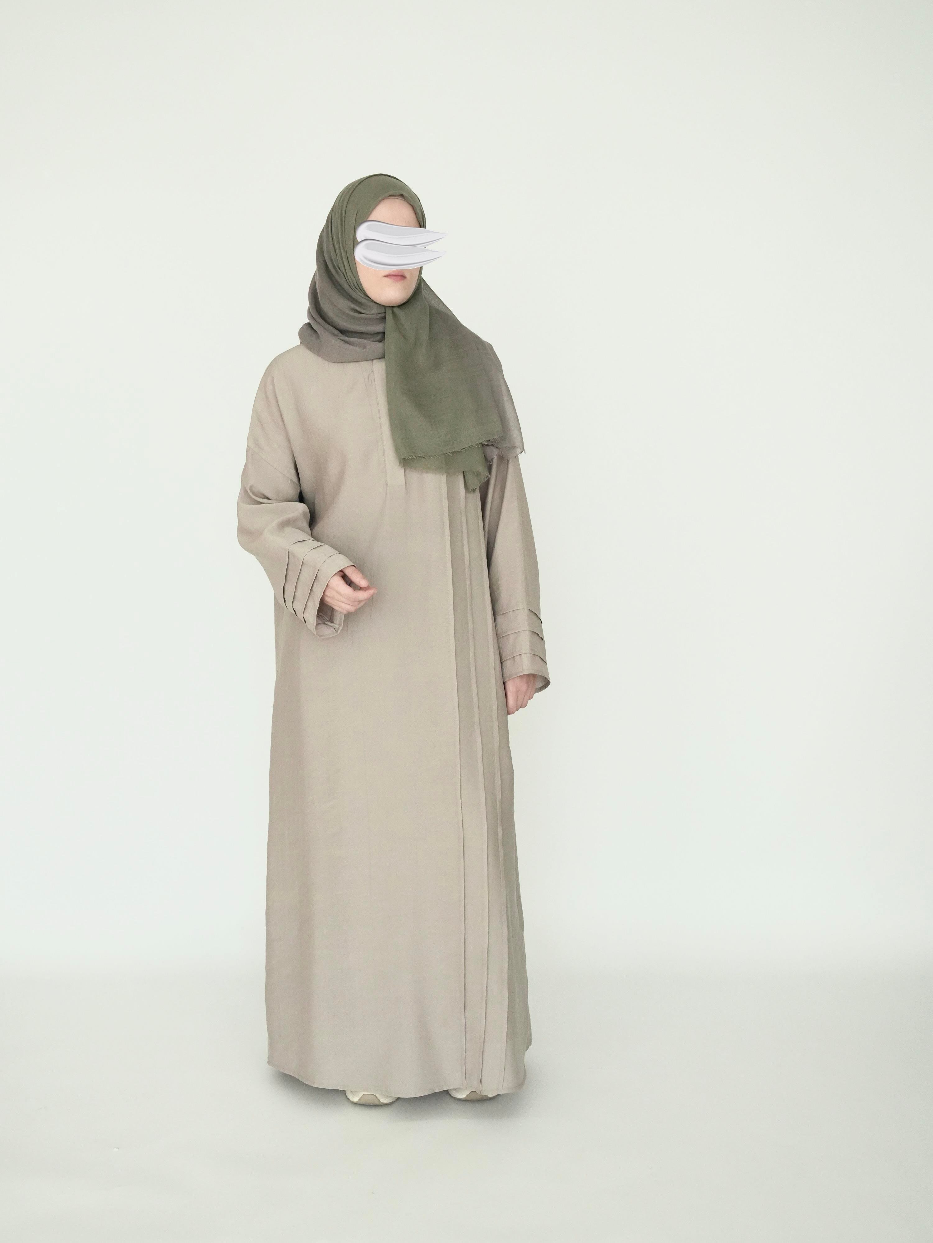 Nisa Nervürlü Elbise Bej