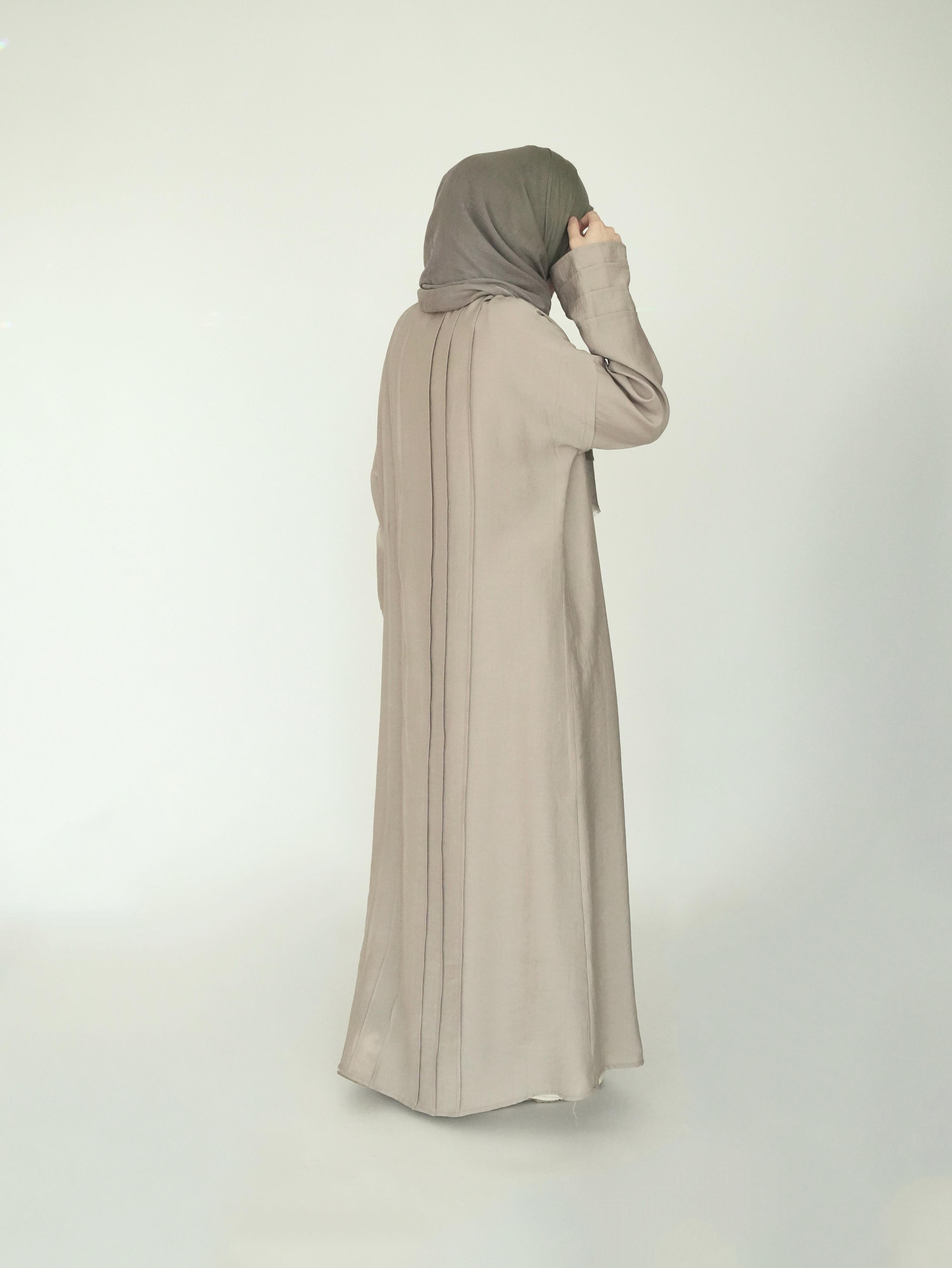 Nisa Nervürlü Elbise Bej