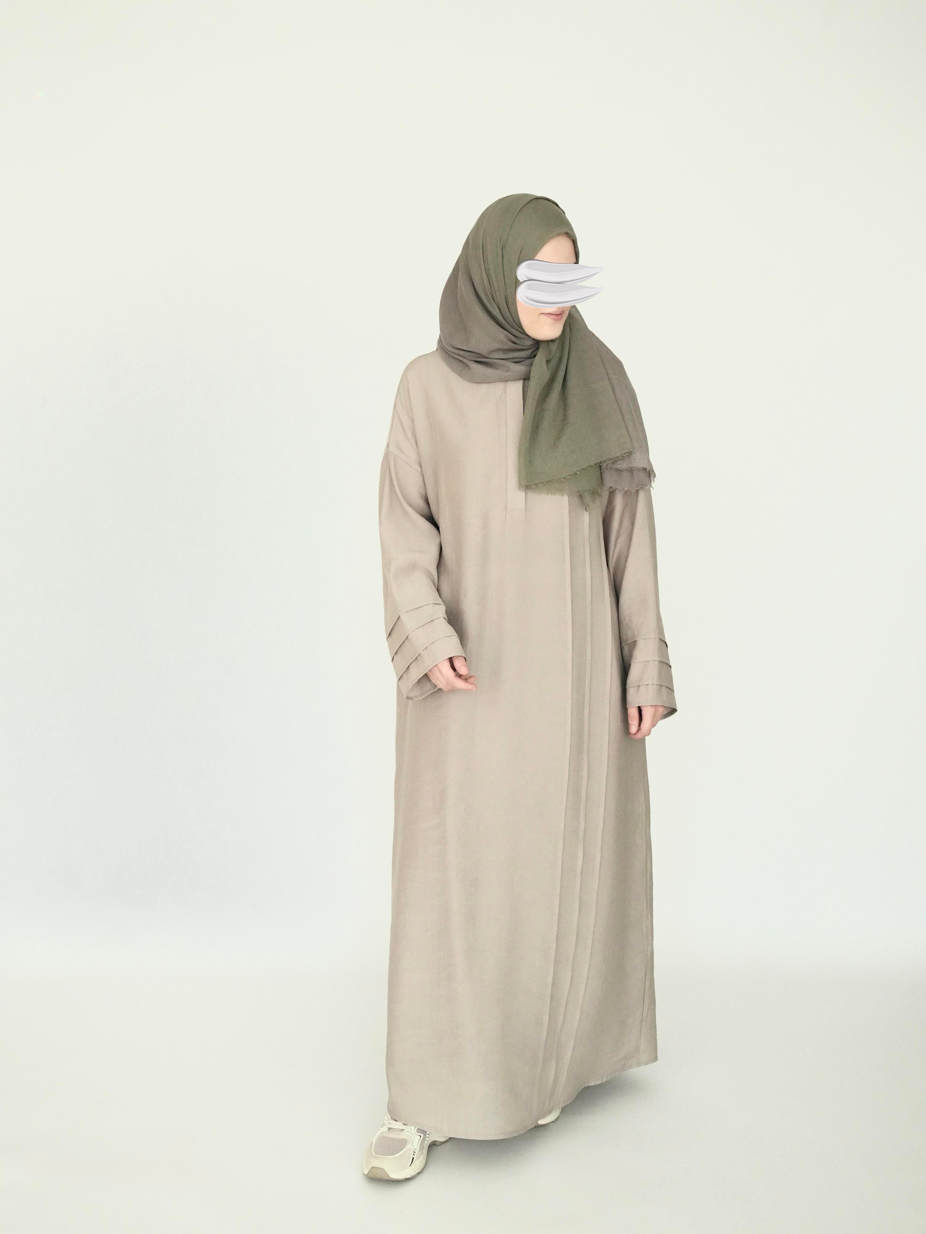 Nisa Nervürlü Elbise Bej