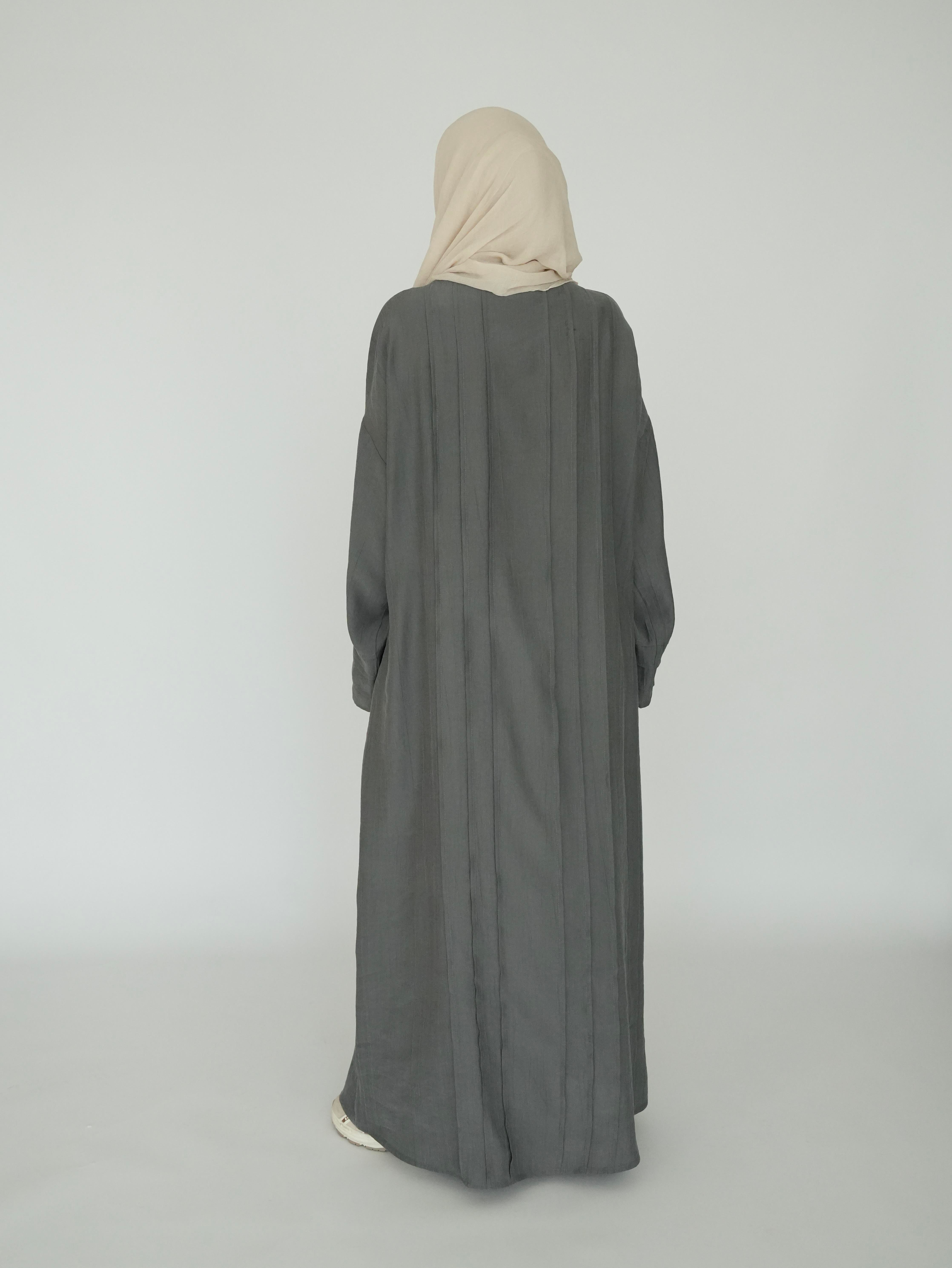 Nisa Nervürlü Elbise Küf Yeşili