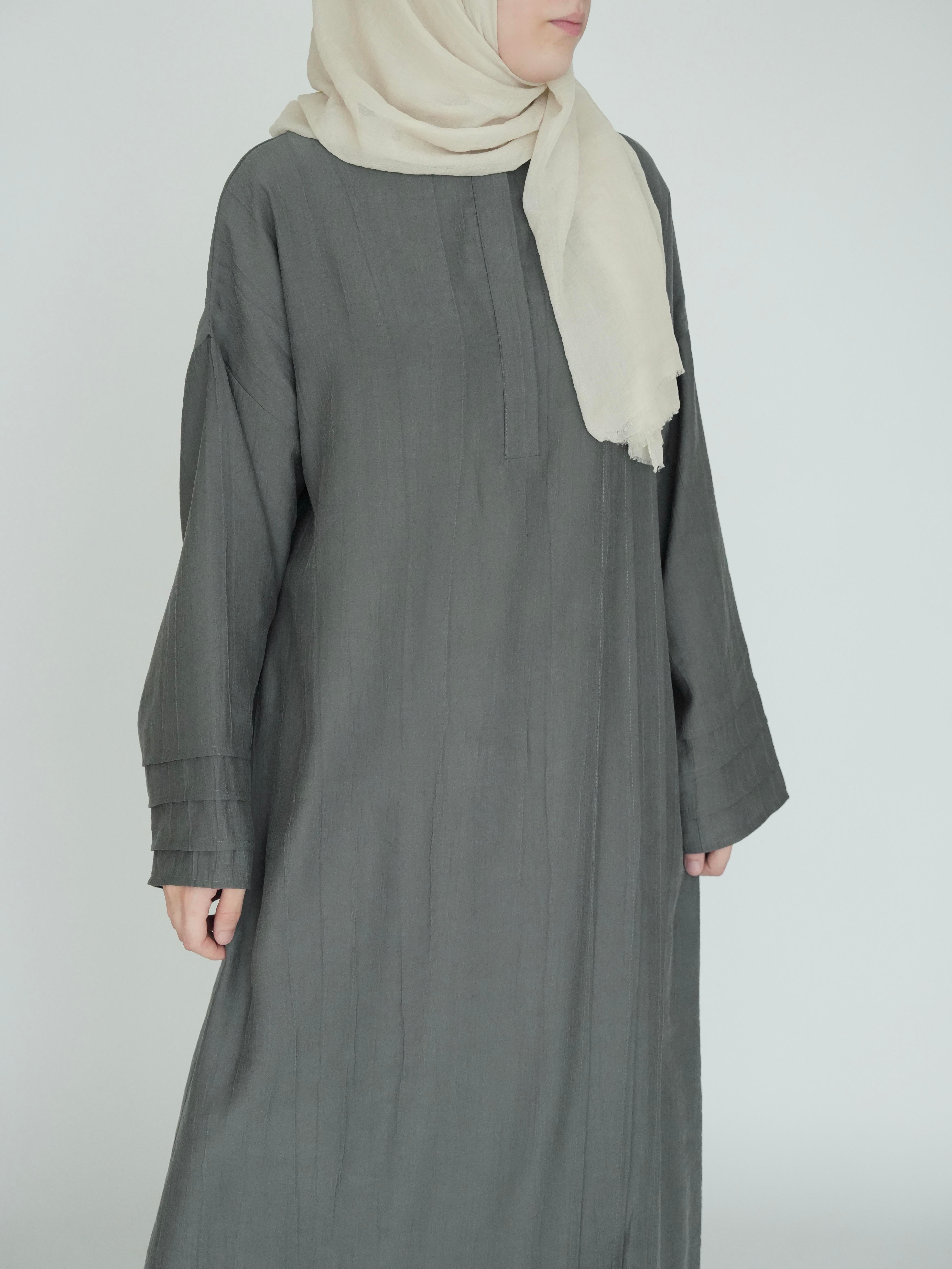 Nisa Nervürlü Elbise Küf Yeşili