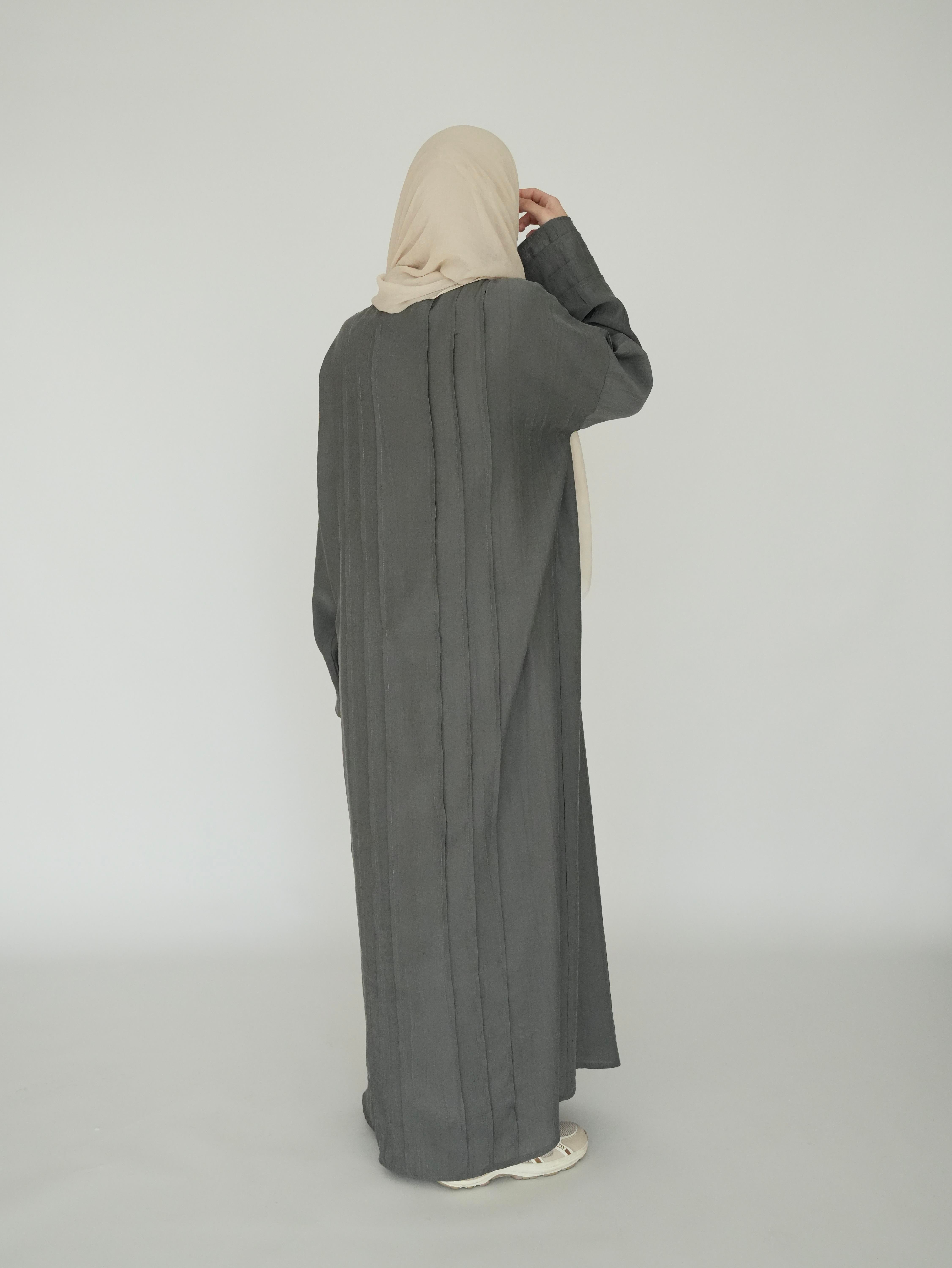 Nisa Nervürlü Elbise Küf Yeşili