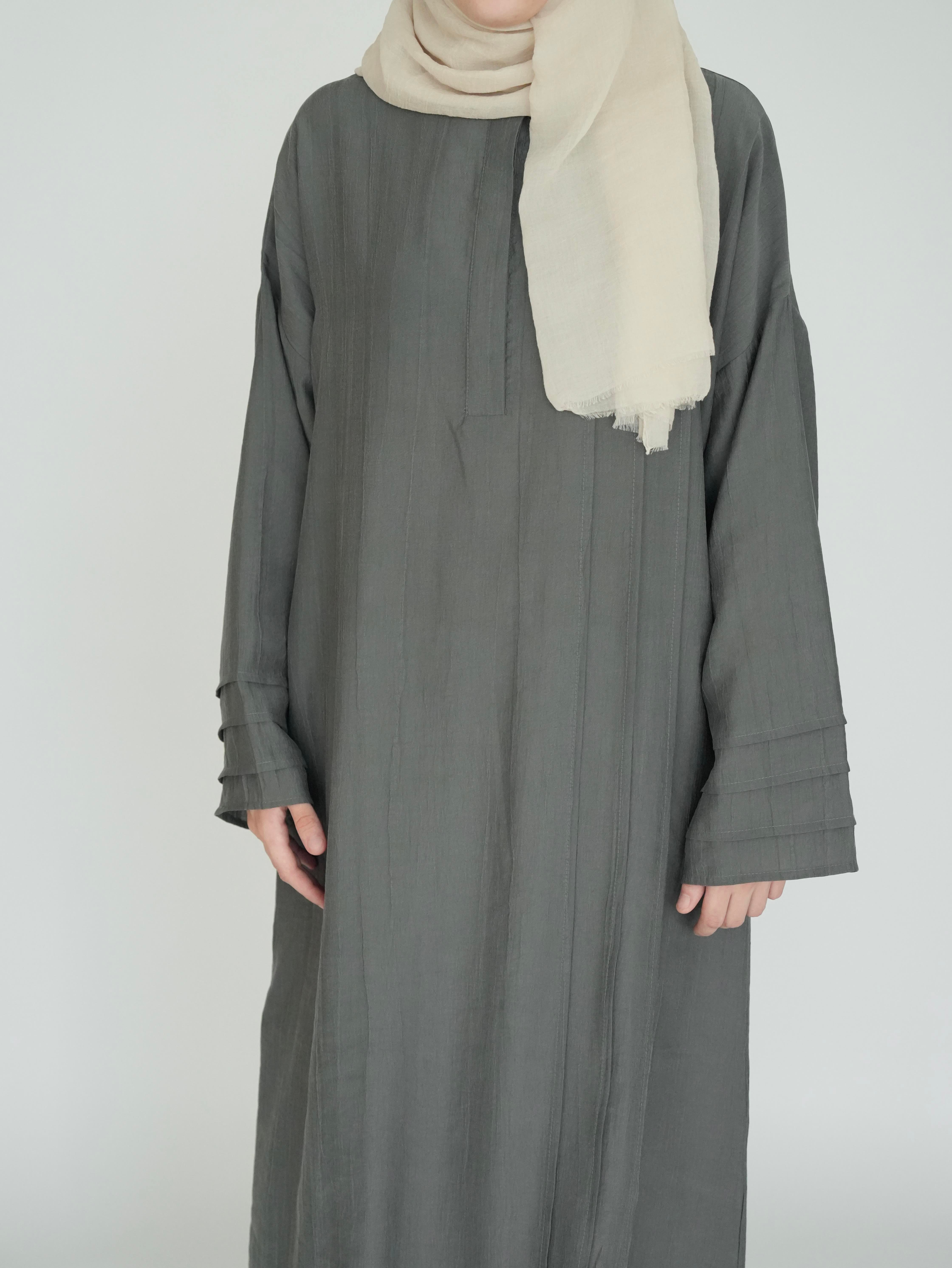 Nisa Nervürlü Elbise Küf Yeşili