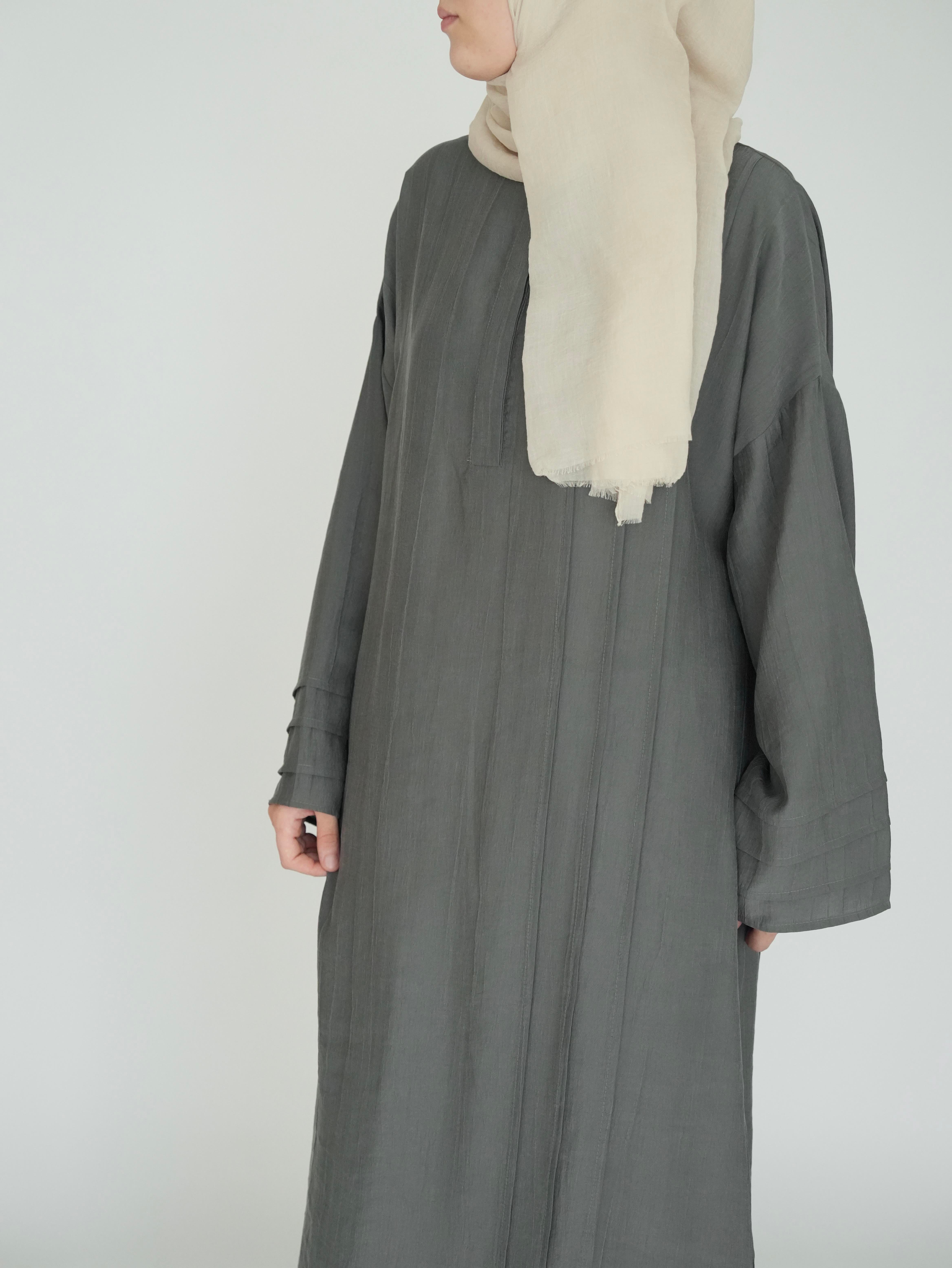 Nisa Nervürlü Elbise Küf Yeşili