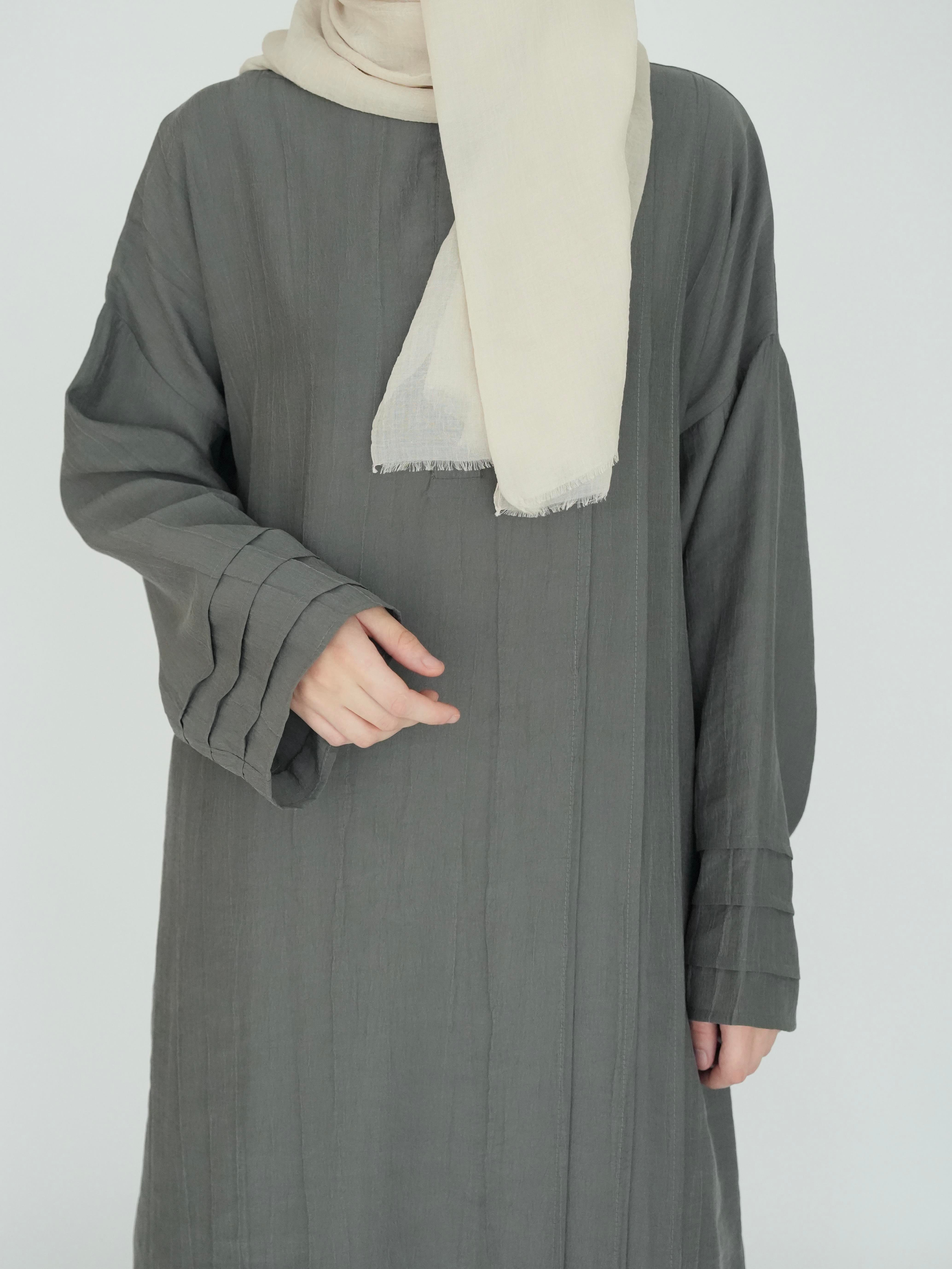 Nisa Nervürlü Elbise Küf Yeşili