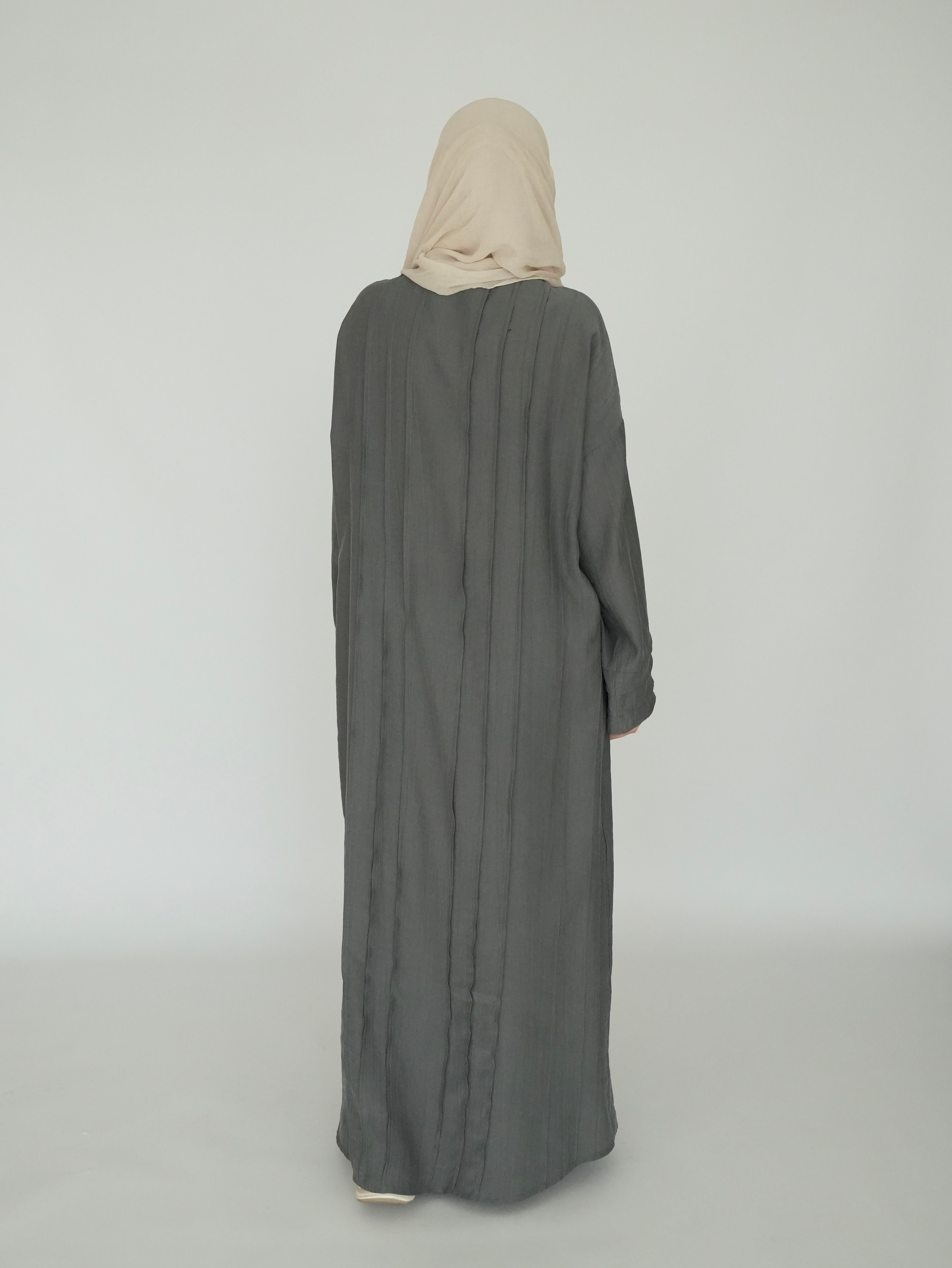 Nisa Nervürlü Elbise Küf Yeşili