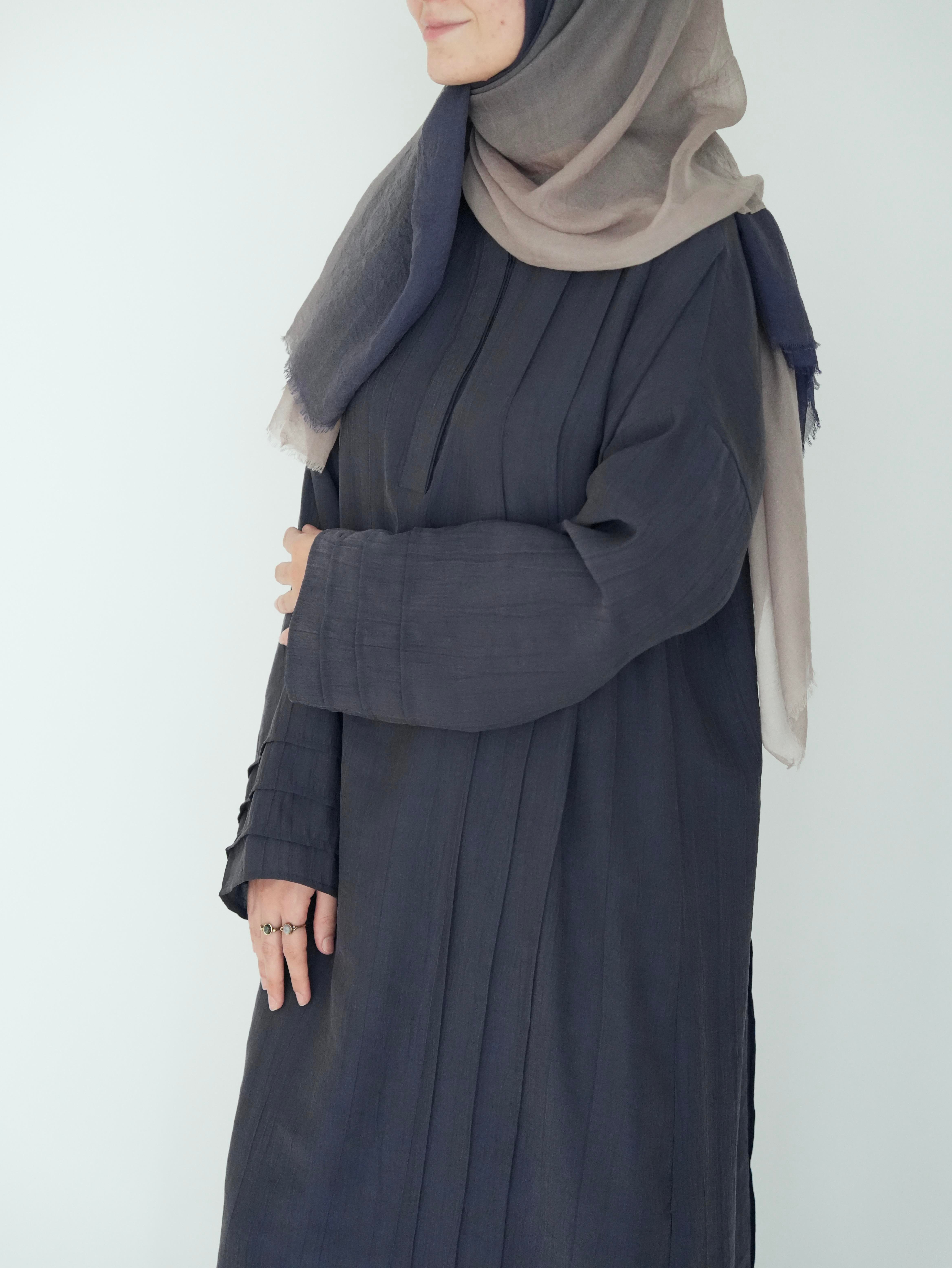 Nisa Nervürlü Elbise Lacivert