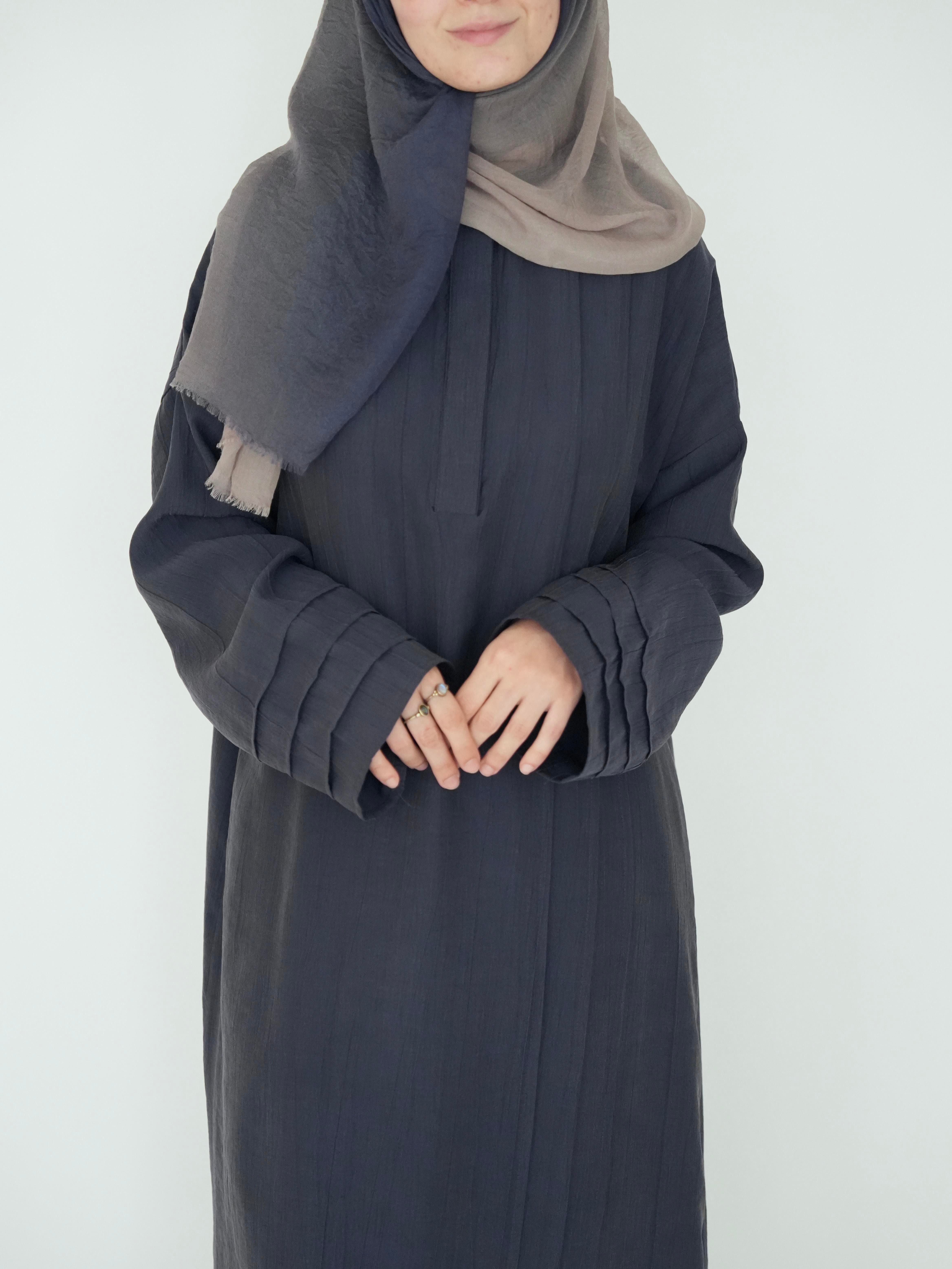 Nisa Nervürlü Elbise Lacivert