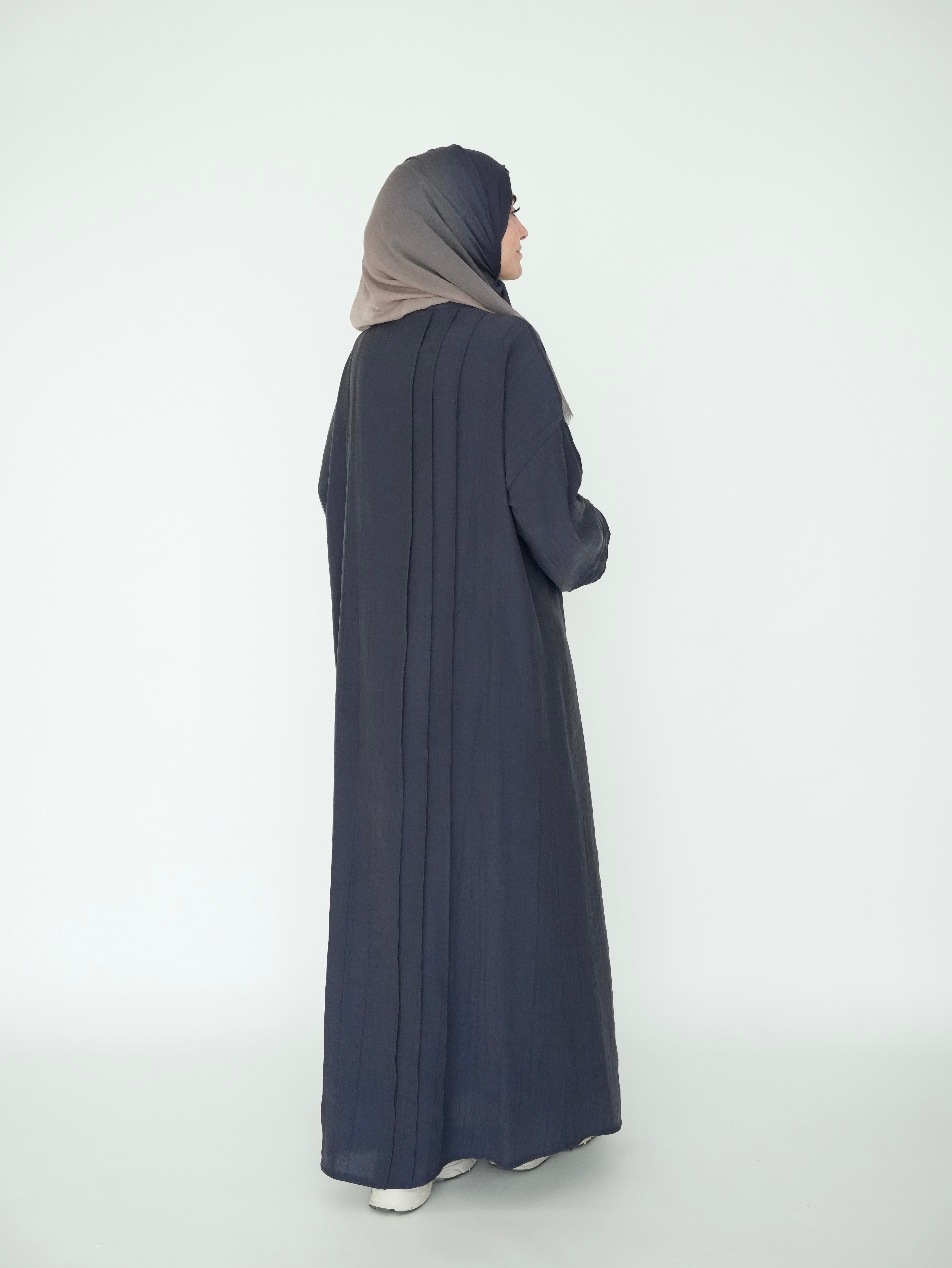 Nisa Nervürlü Elbise Lacivert