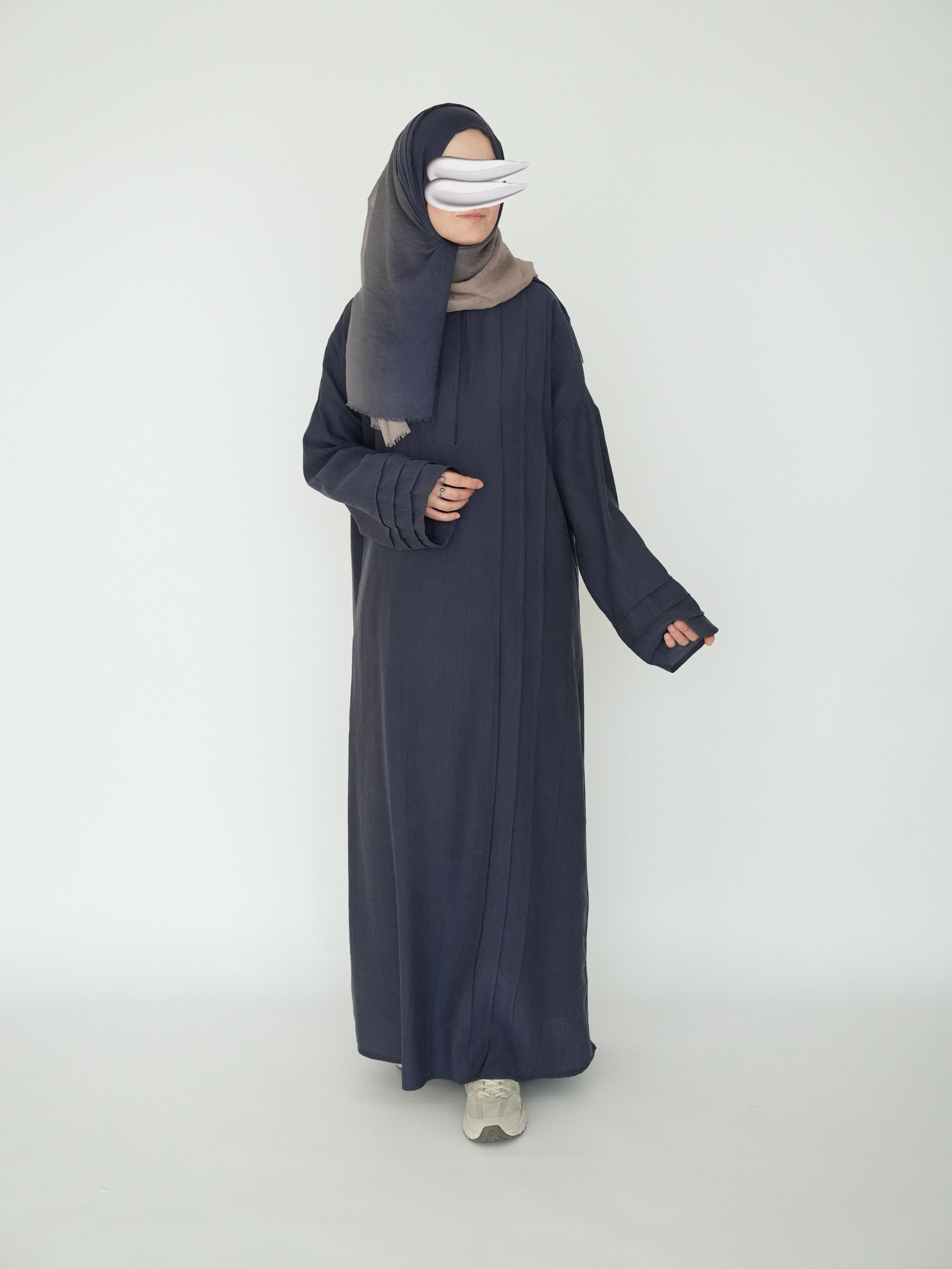 Nisa Nervürlü Elbise Lacivert