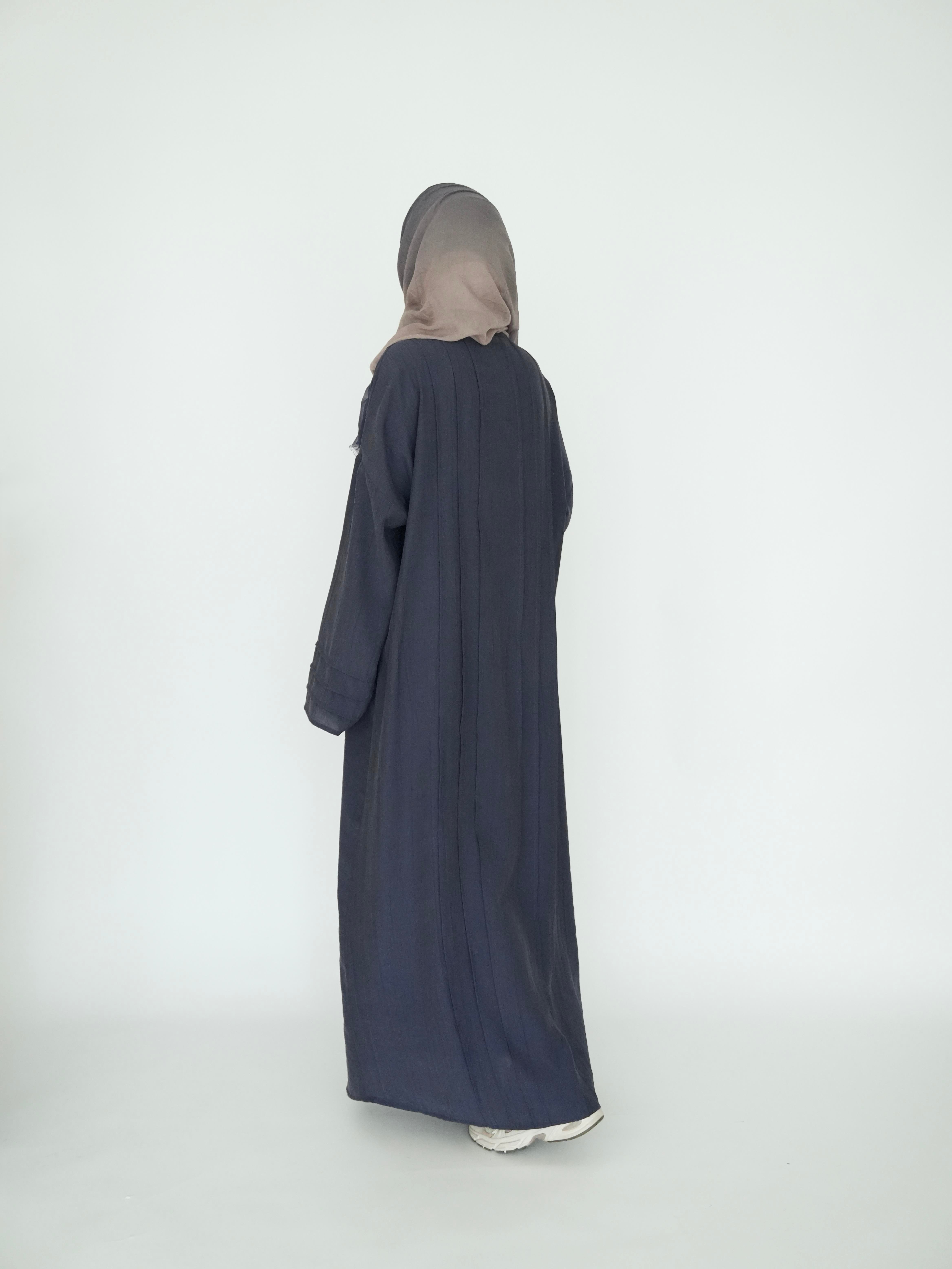 Nisa Nervürlü Elbise Lacivert