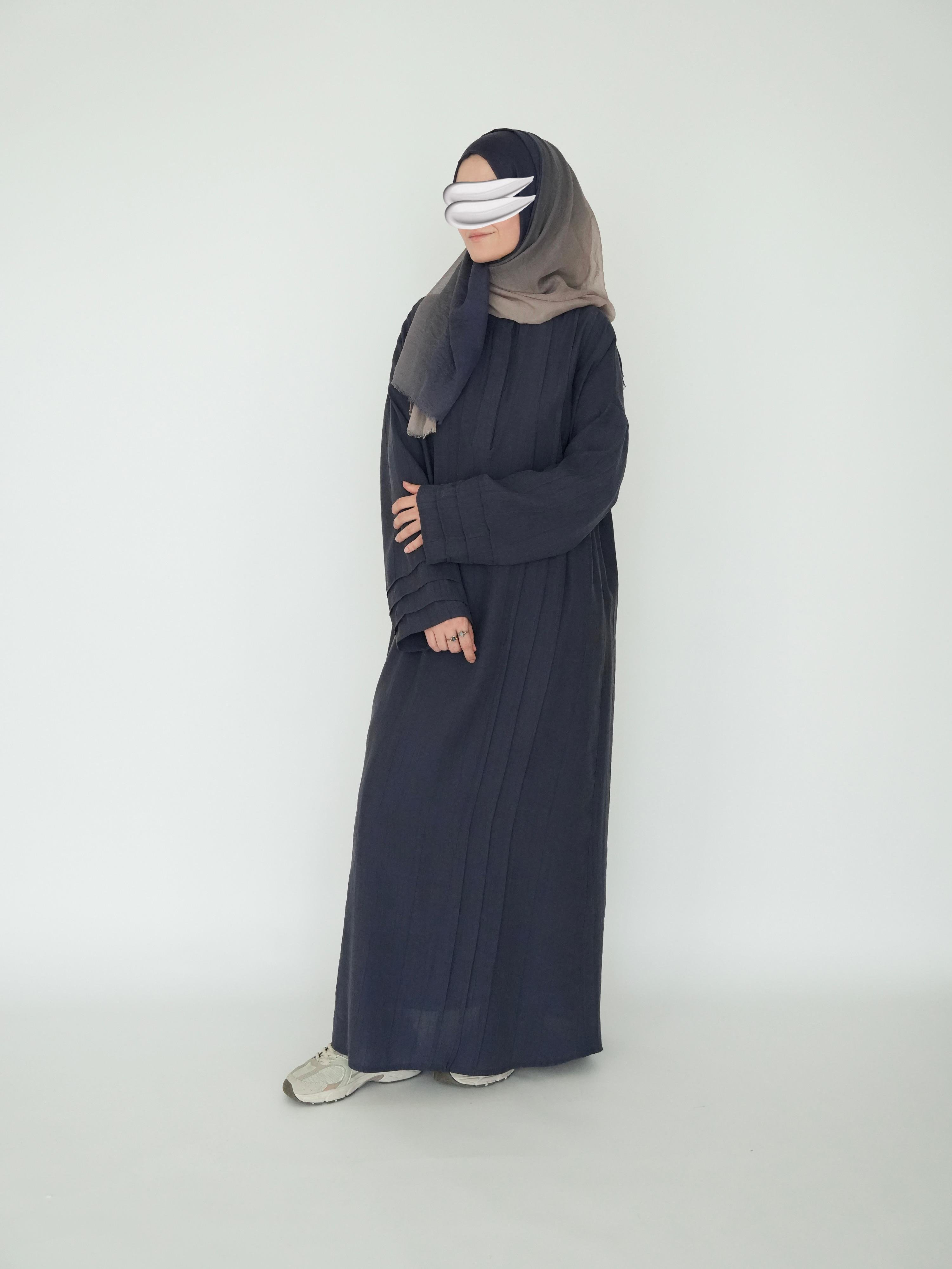 Nisa Nervürlü Elbise Lacivert