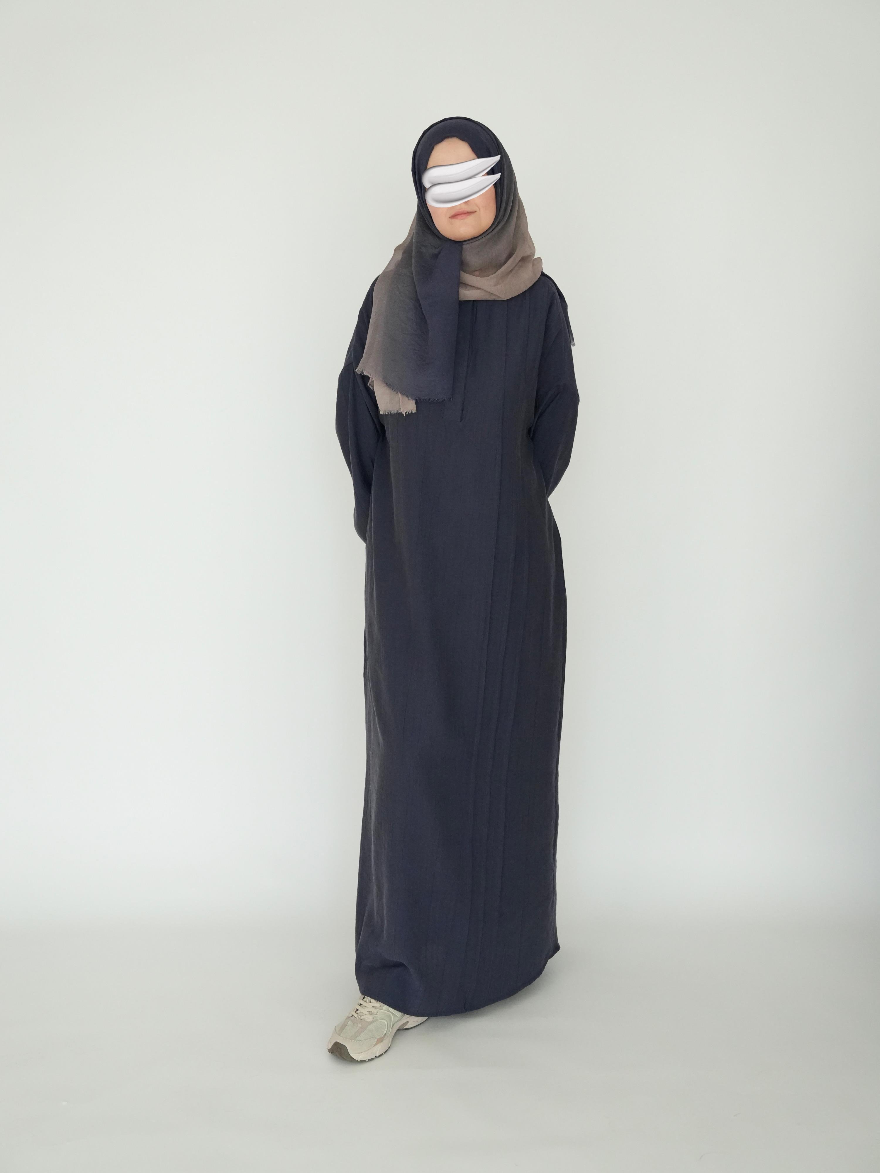 Nisa Nervürlü Elbise Lacivert