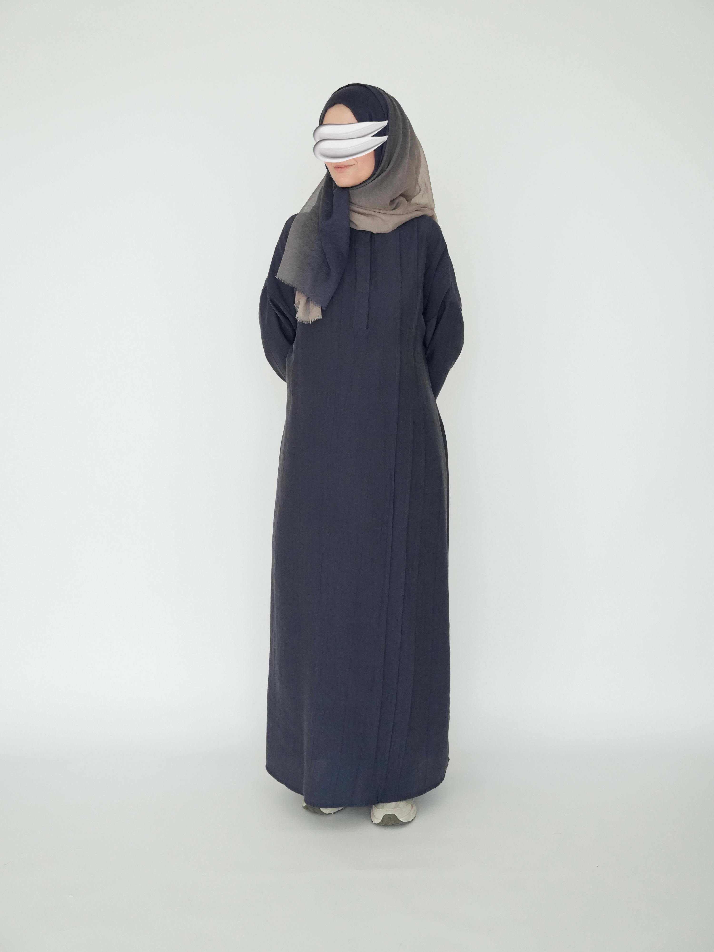 Nisa Nervürlü Elbise Lacivert