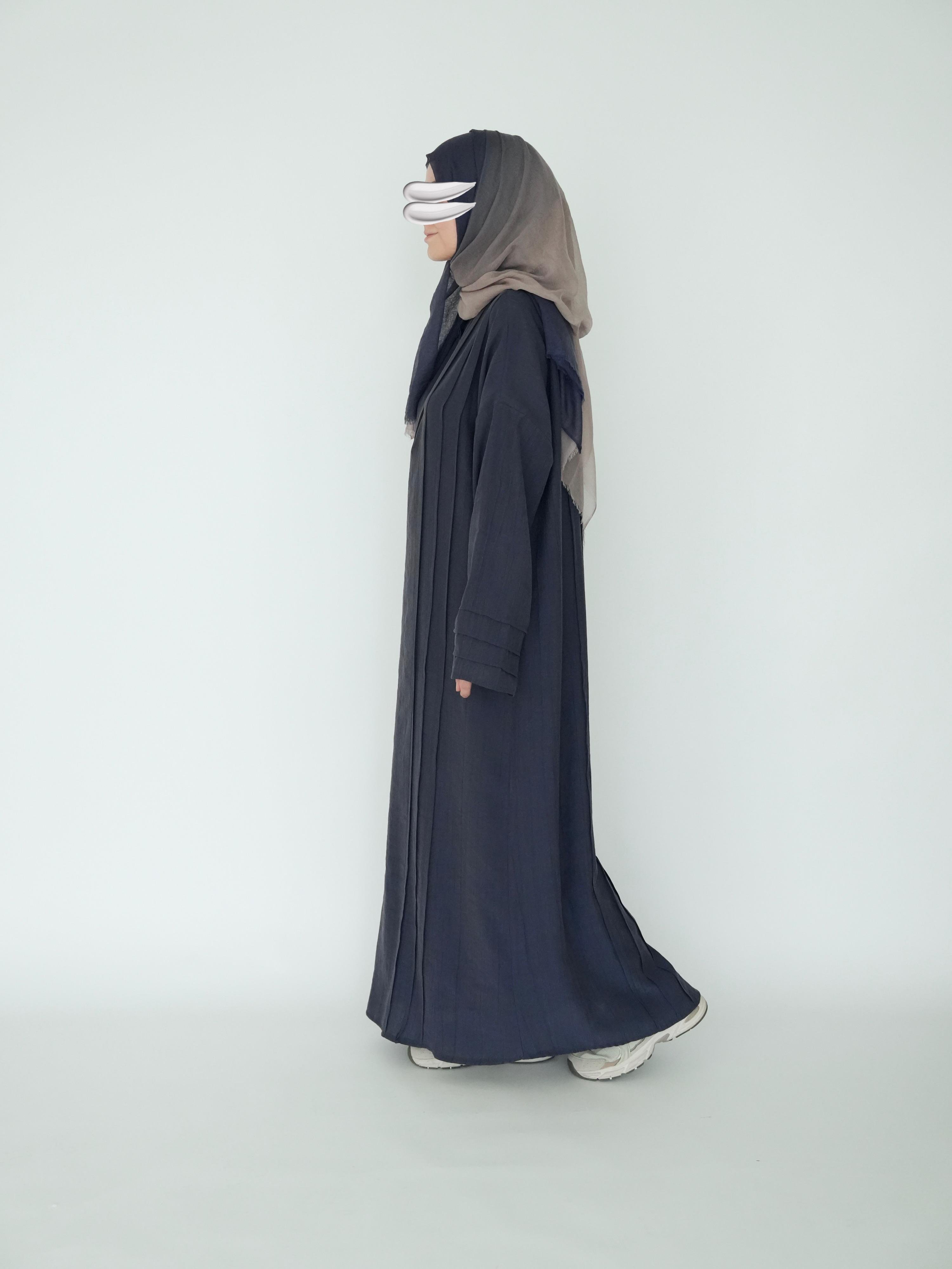 Nisa Nervürlü Elbise Lacivert