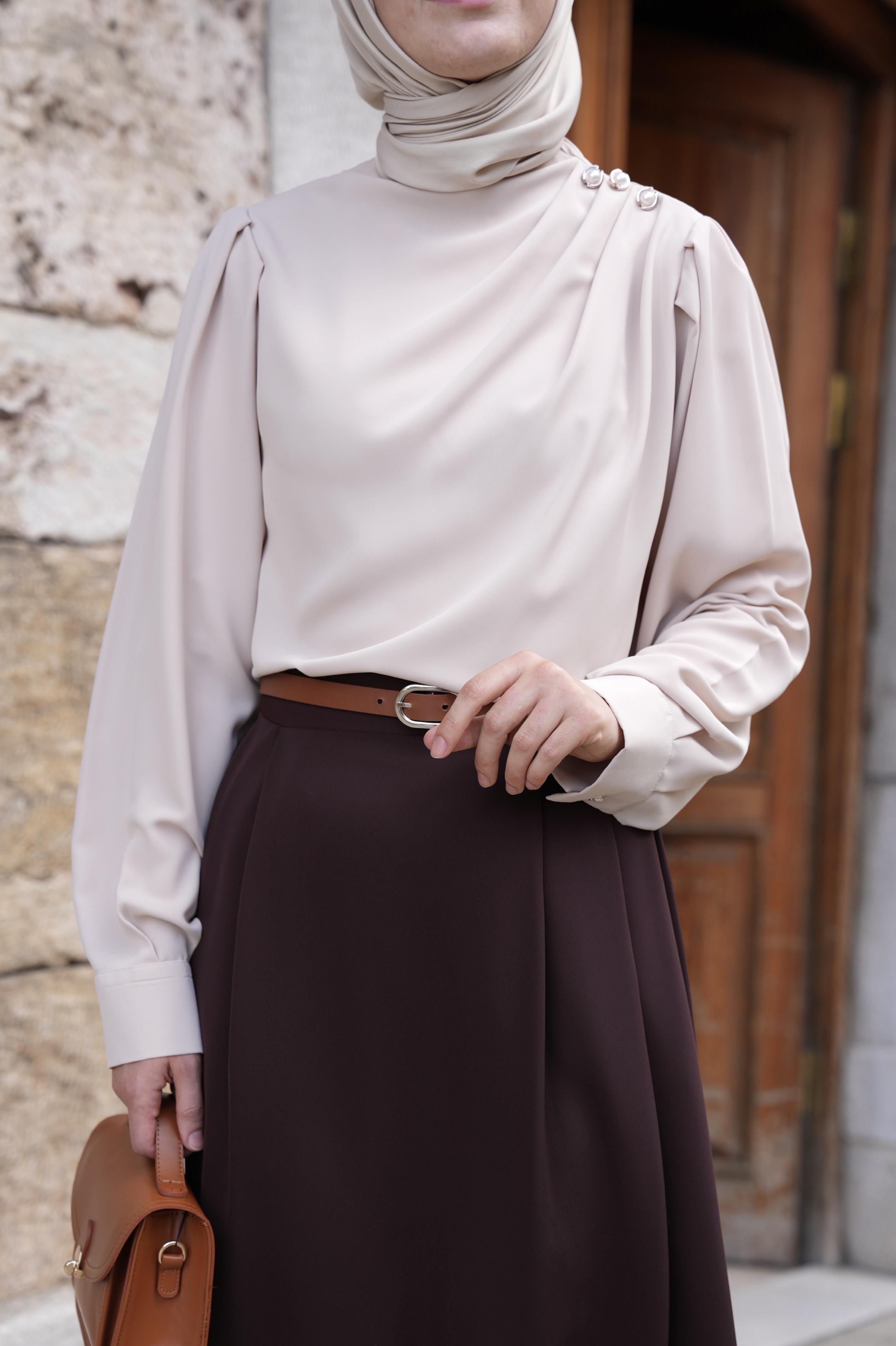 Omuz Düğmeli Gömlek Bej