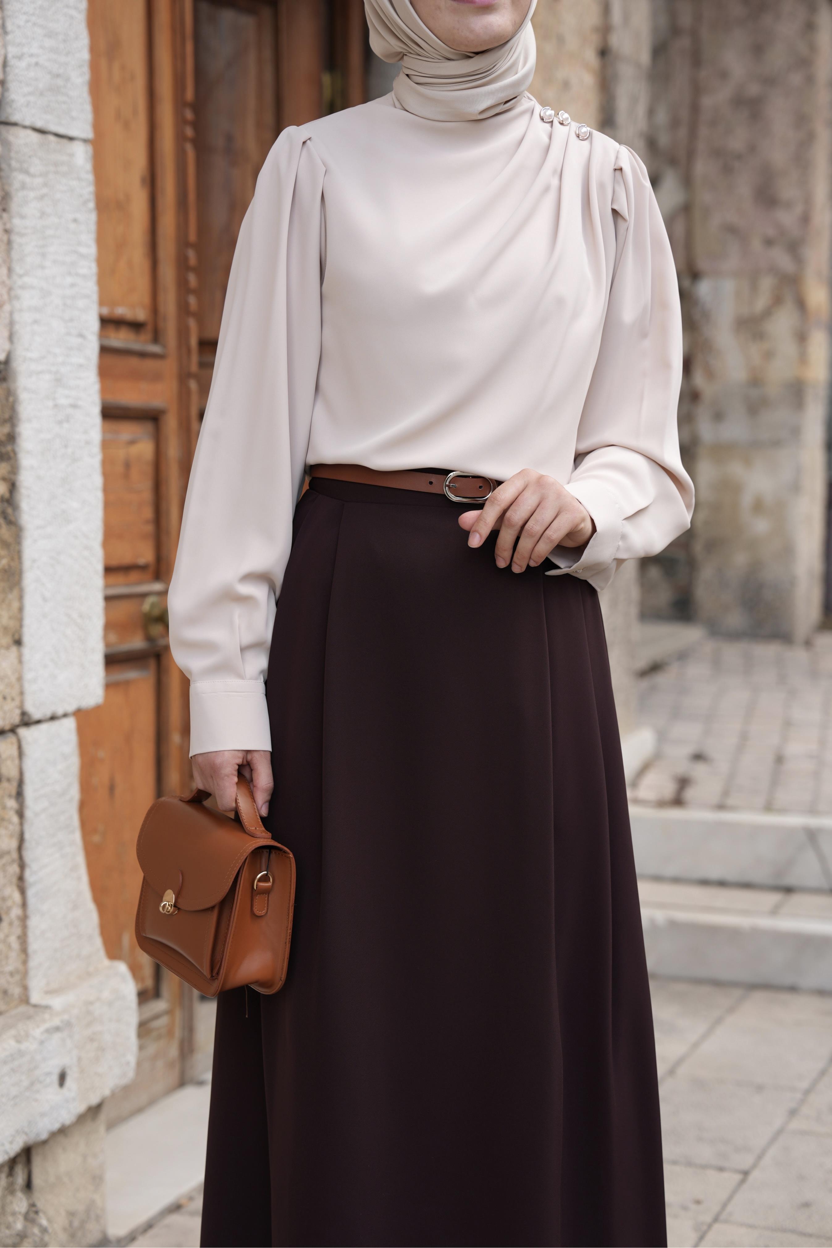 Omuz Düğmeli Gömlek Bej