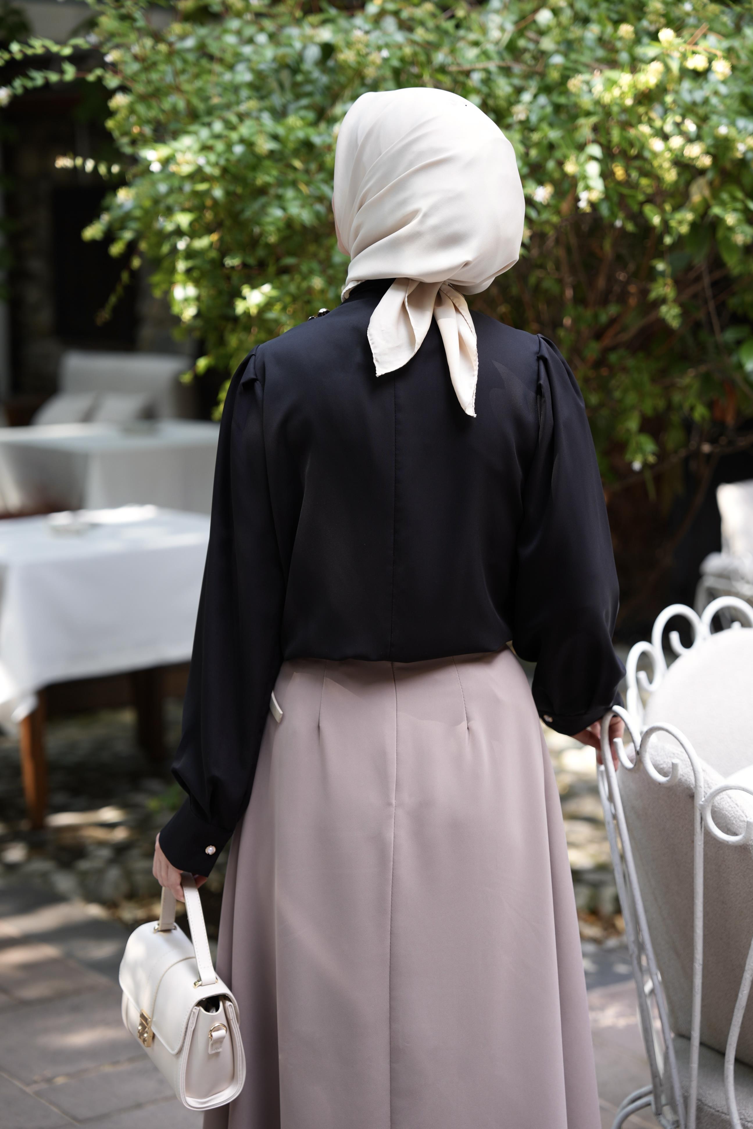 Omuz Düğmeli Gömlek Siyah