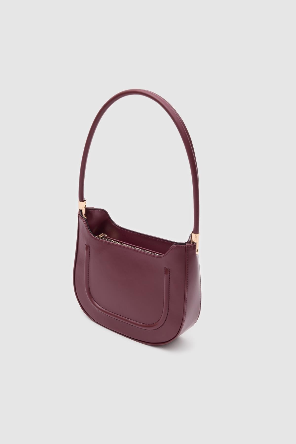 Oval Baget Çanta Bordo