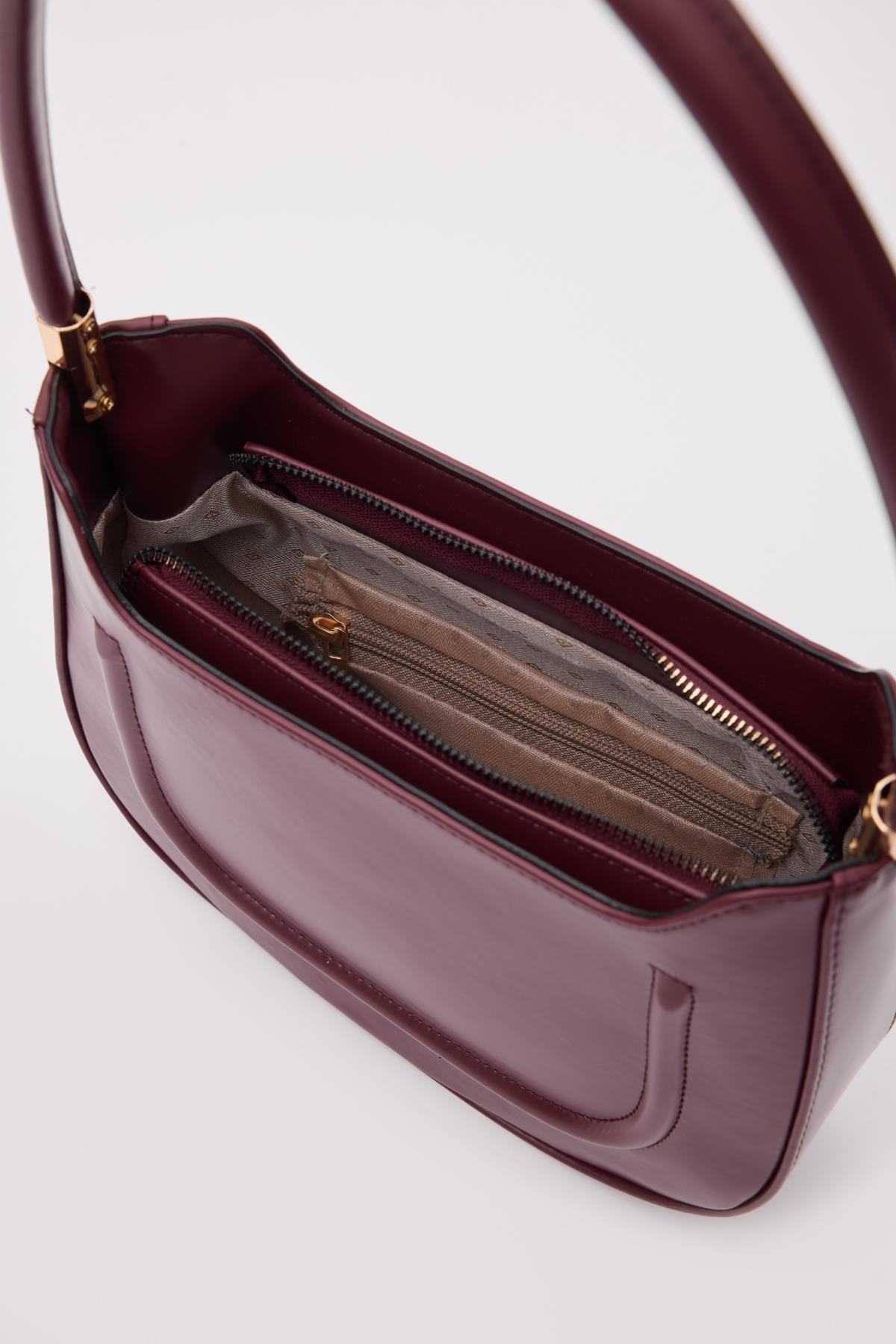 Oval Baget Çanta Bordo