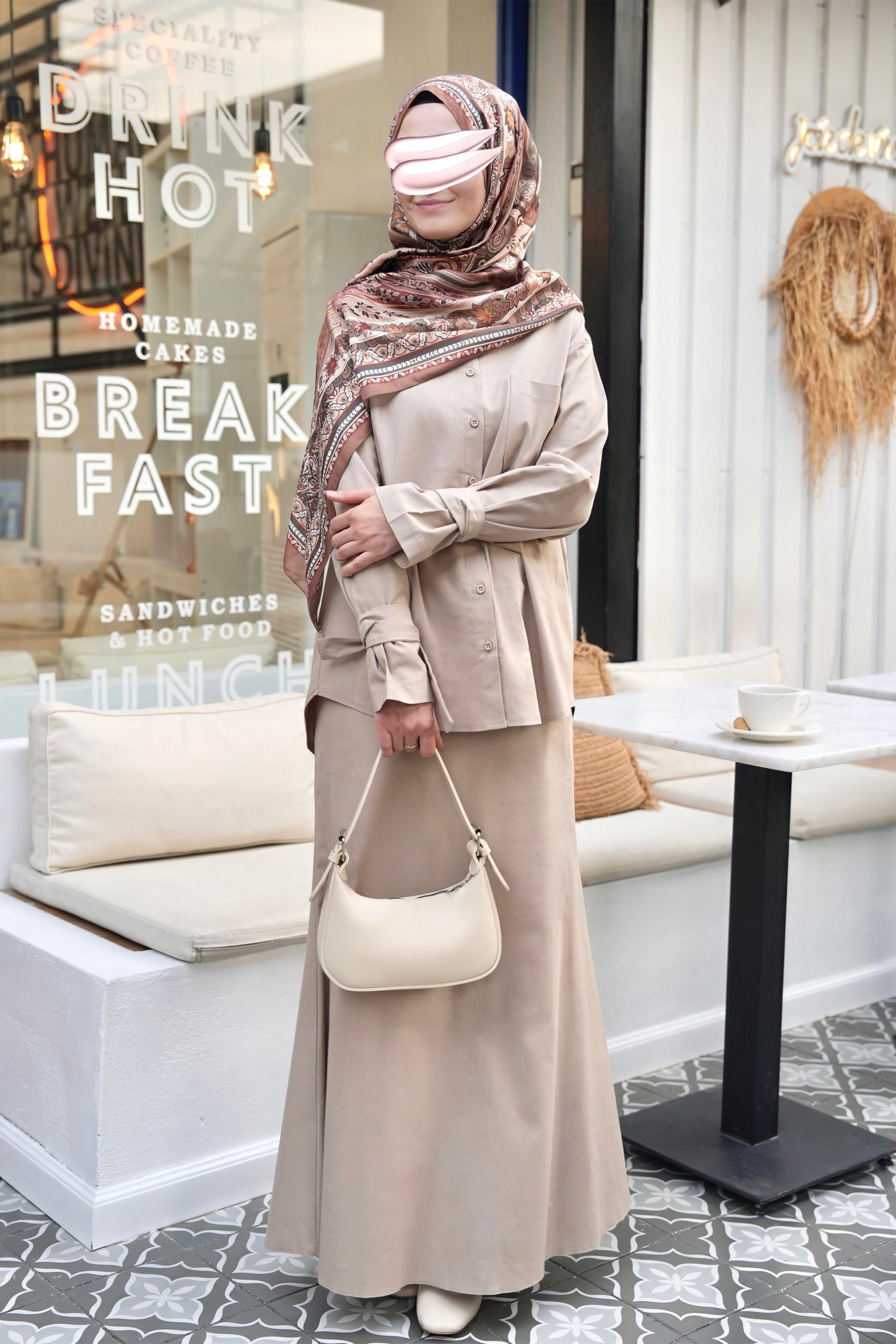 Pamuk Keten Etekli Takım Bej