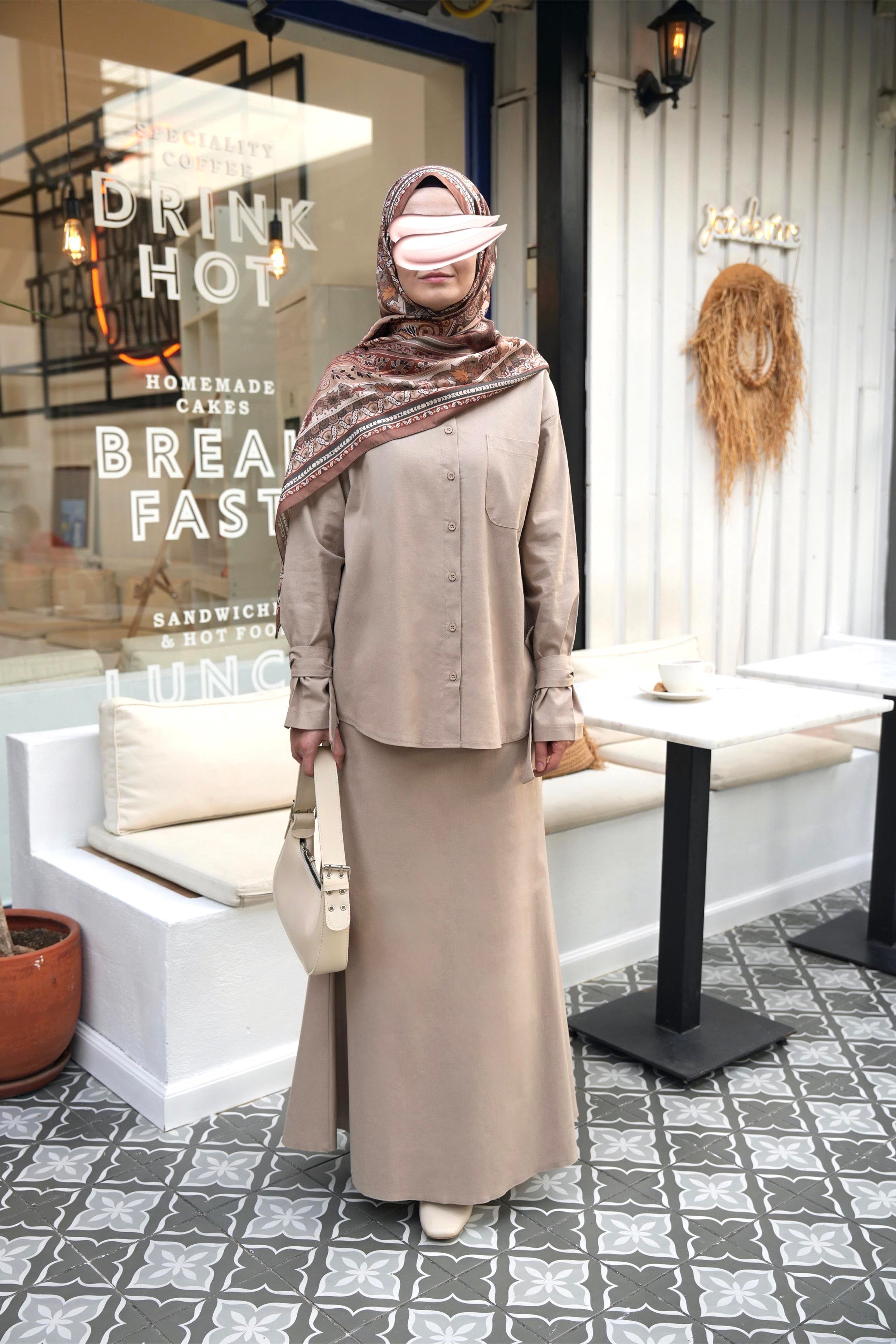 Pamuk Keten Etekli Takım Bej