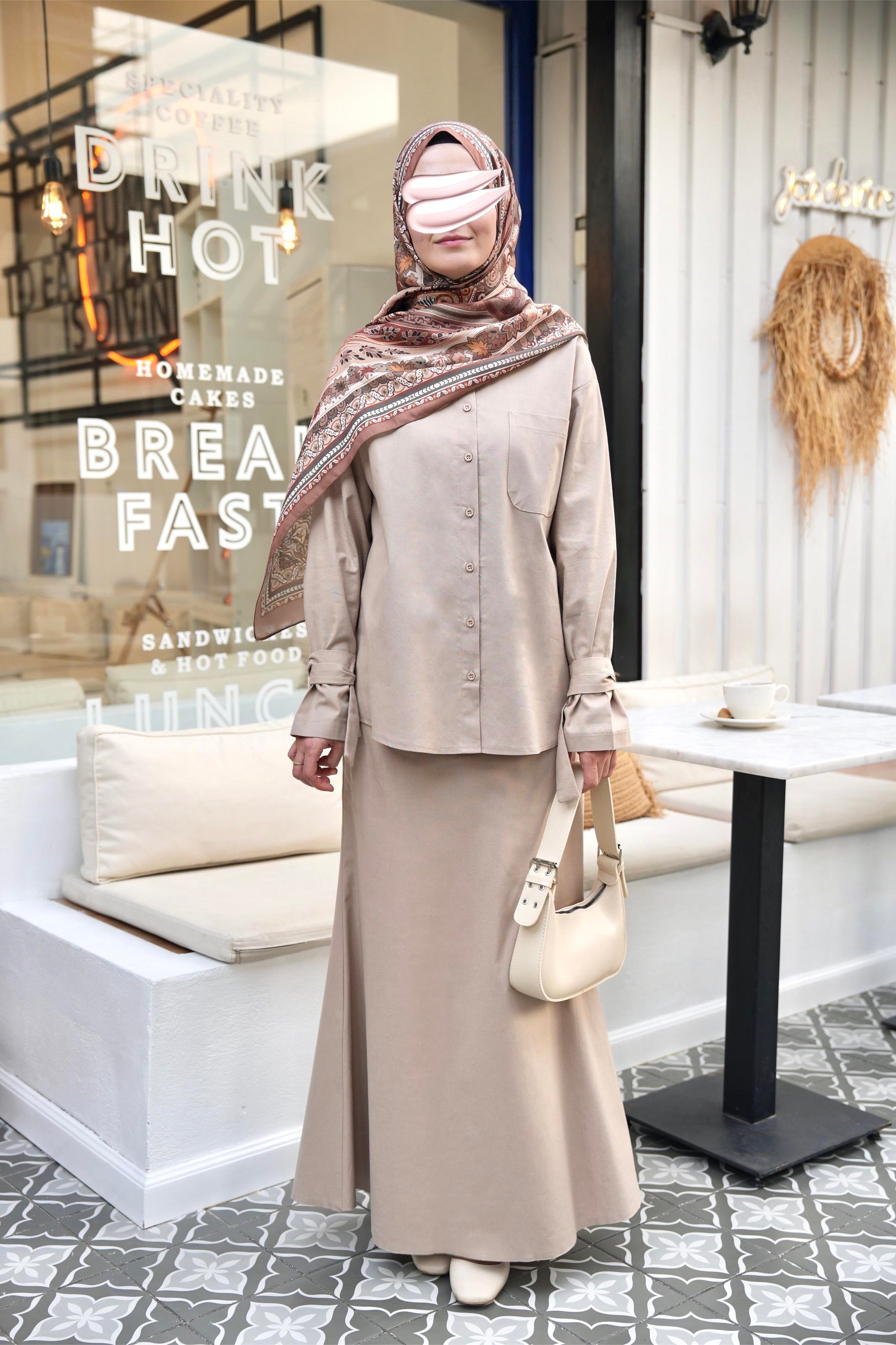 Pamuk Keten Etekli Takım Bej