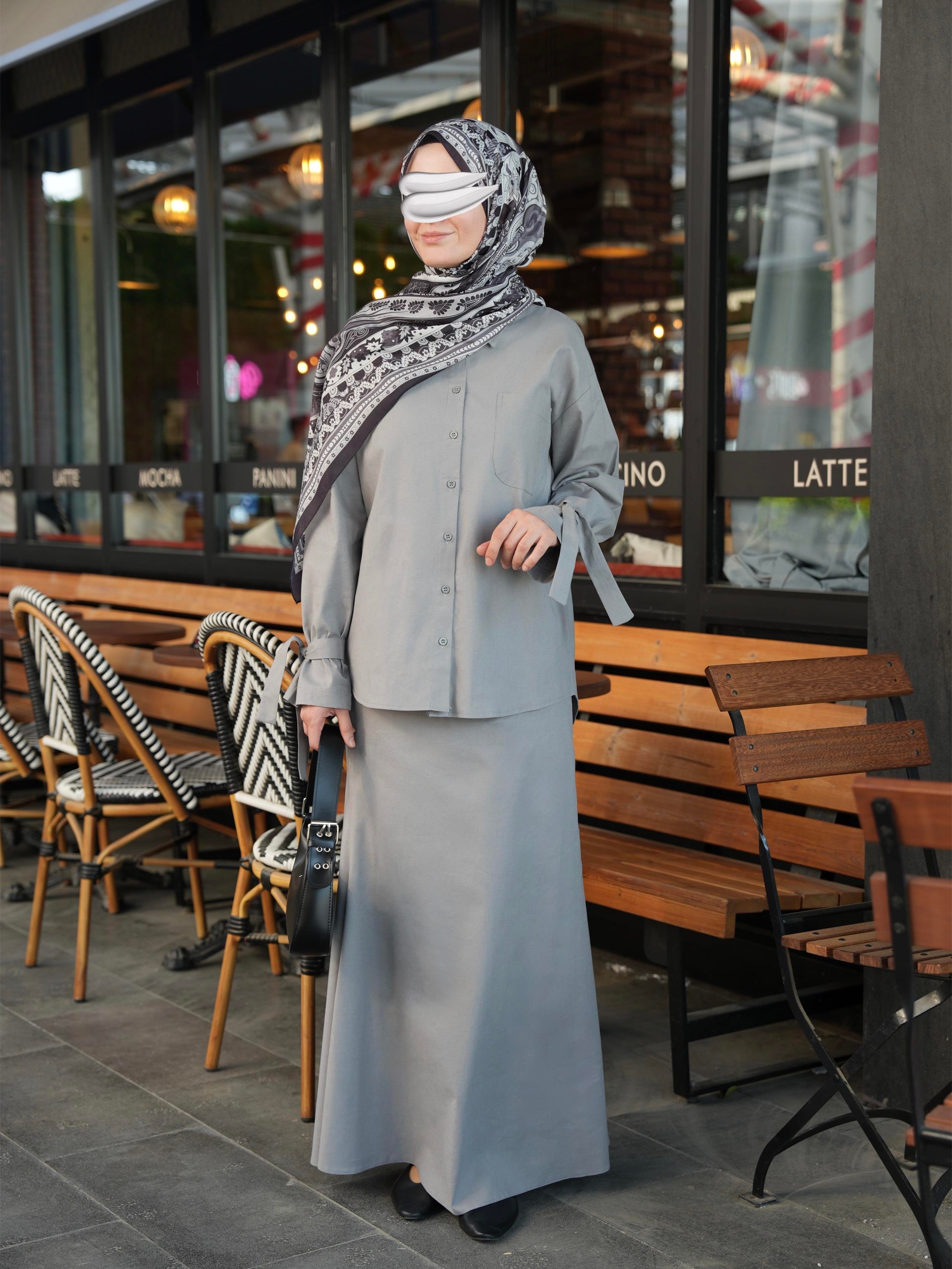 Pamuk Keten Etekli Takım Gri