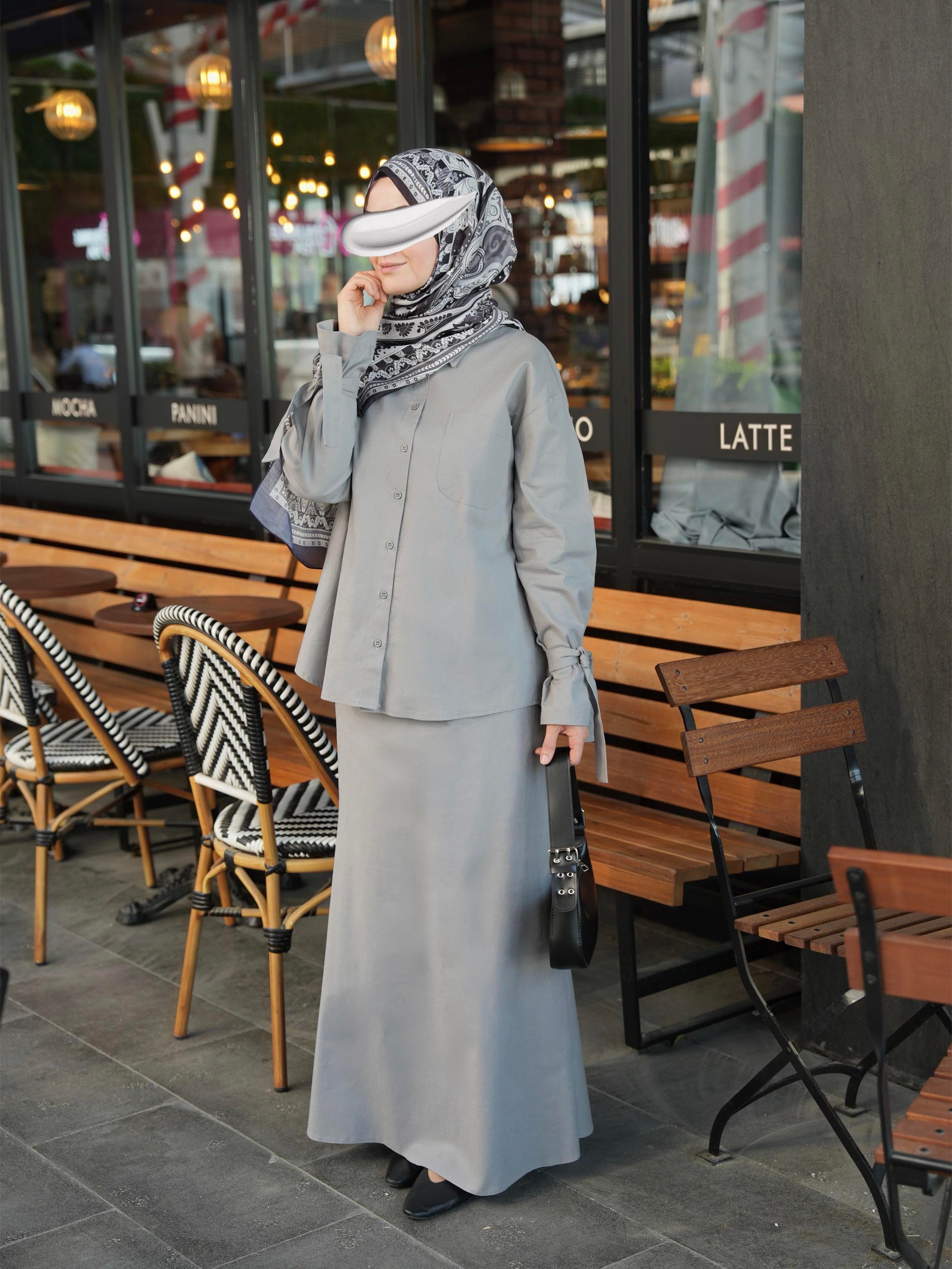 Pamuk Keten Etekli Takım Gri